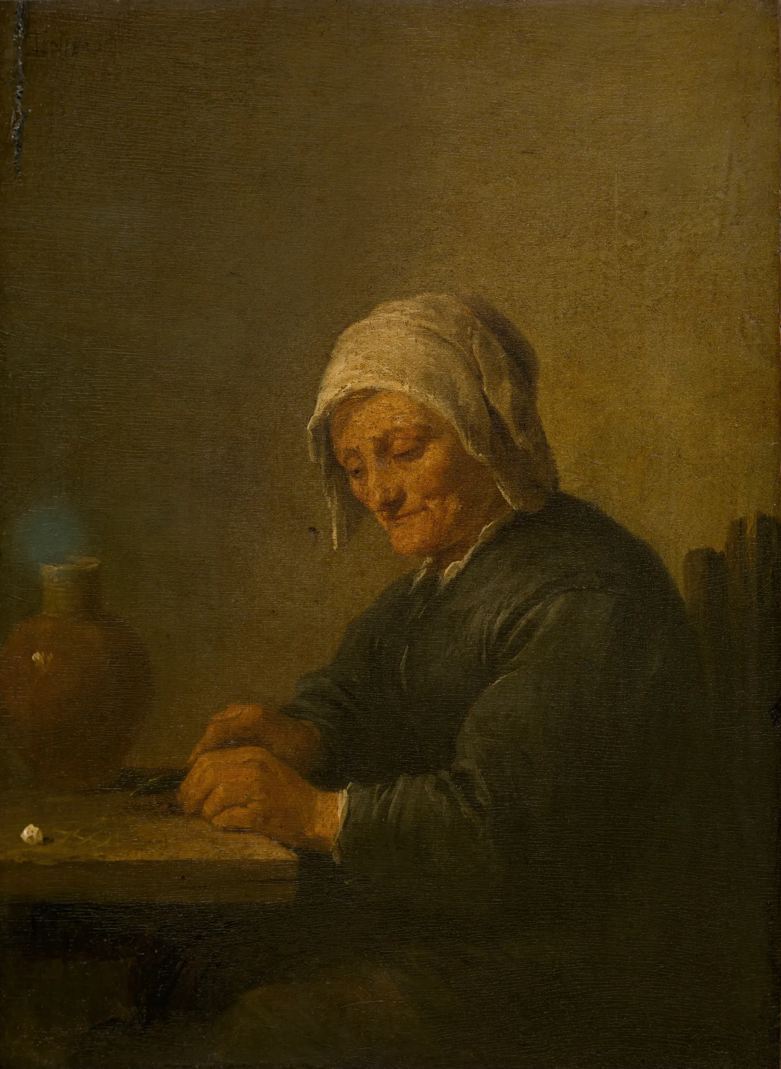 An Old Woman Cutting Tobacco Wall Art by David Teniers The Younger - Canvas Print