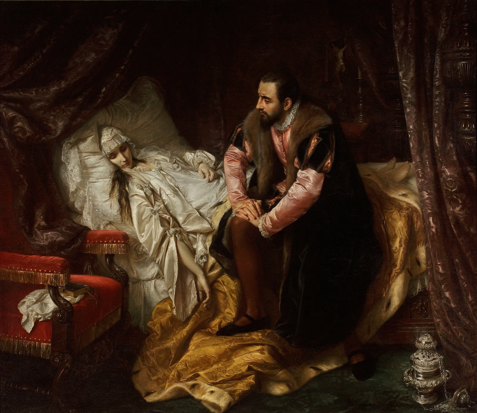 Death Of Barbara Radziwill 2 Wall Art by Józef Simmler - Canvas Print