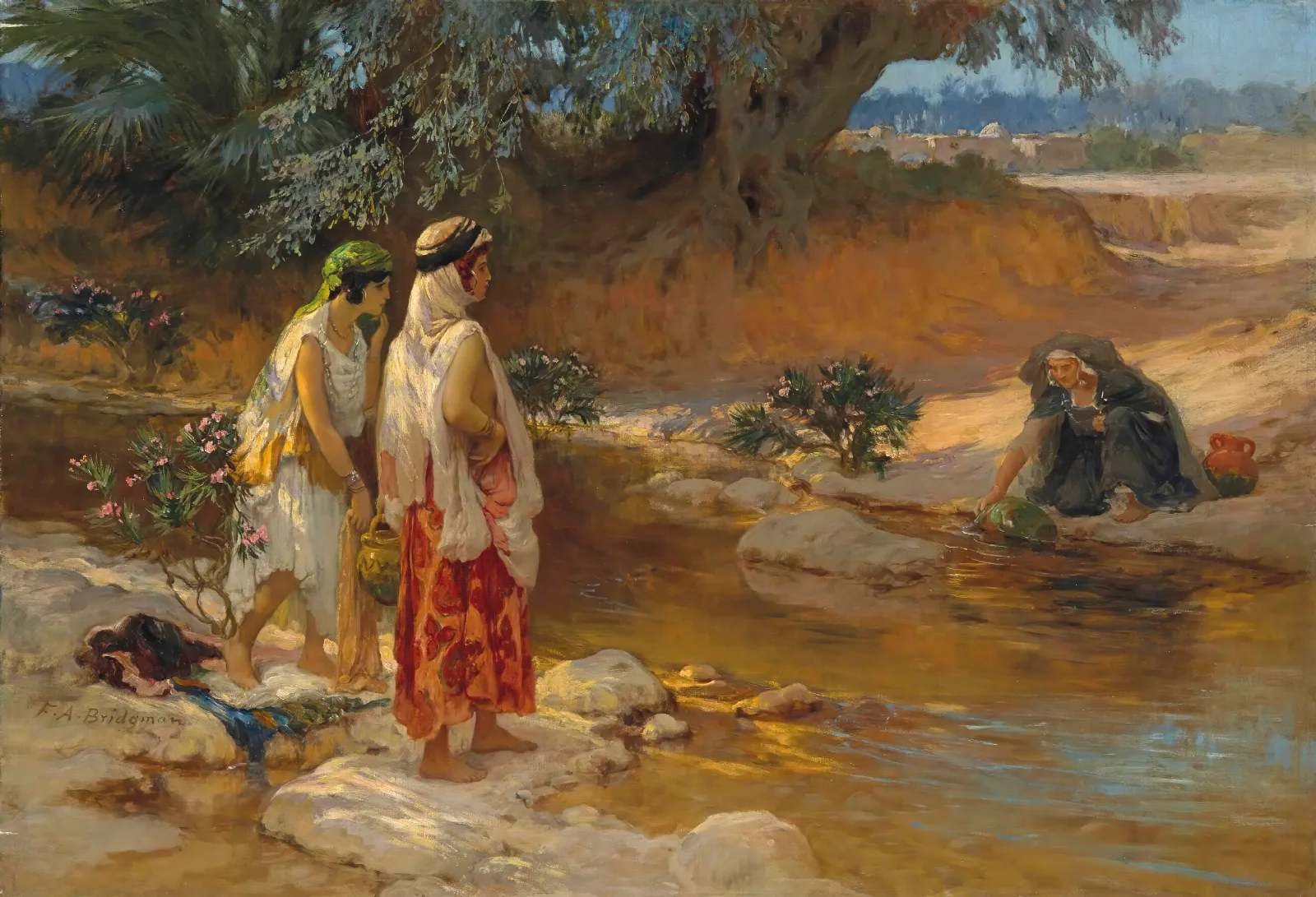 On The Banks Of The Wadi Wall Art by Frederick Arthur Bridgman - Canvas Print