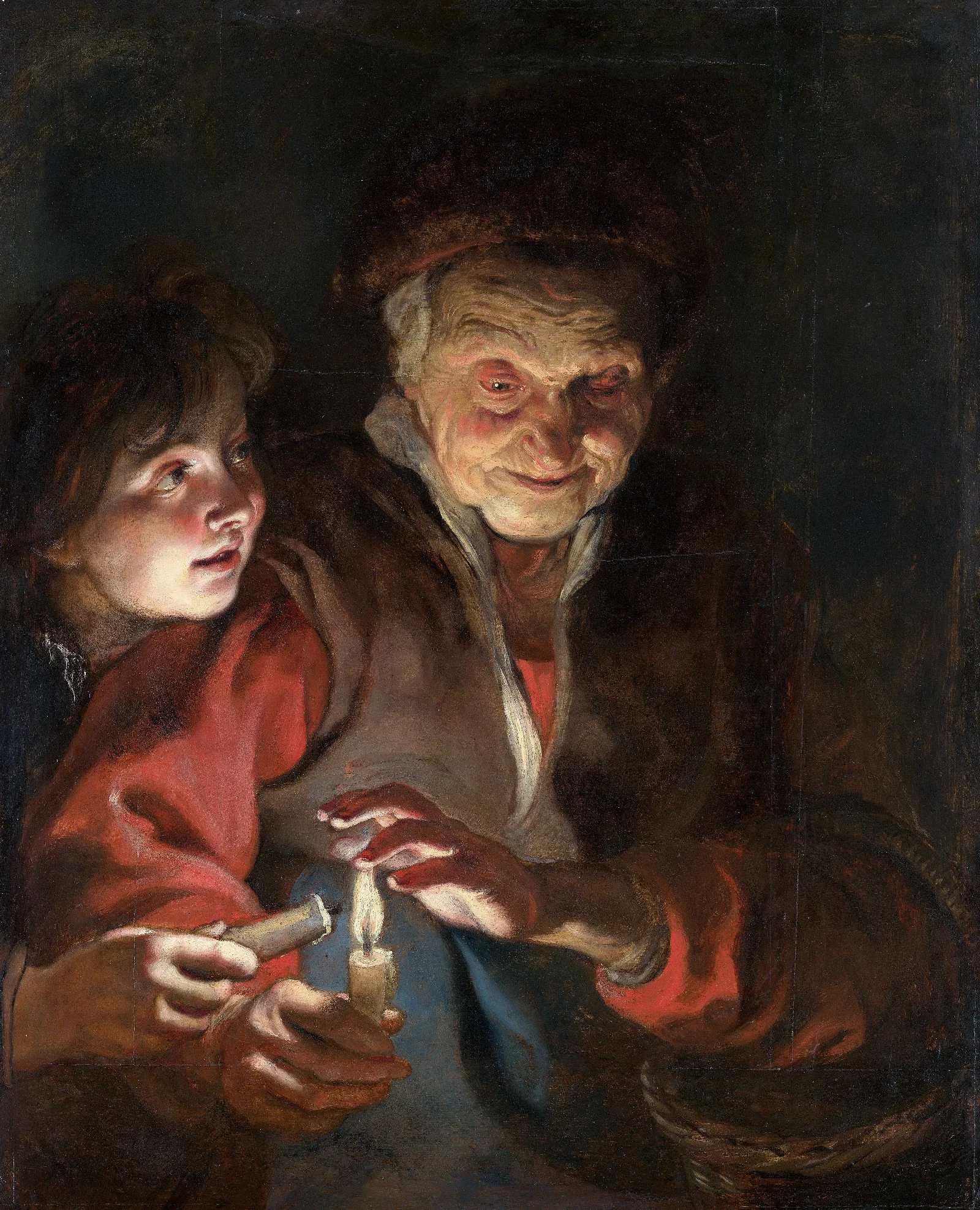 Old Woman And Boy With Candles Wall Art by Peter Paul Rubens - Canvas Print