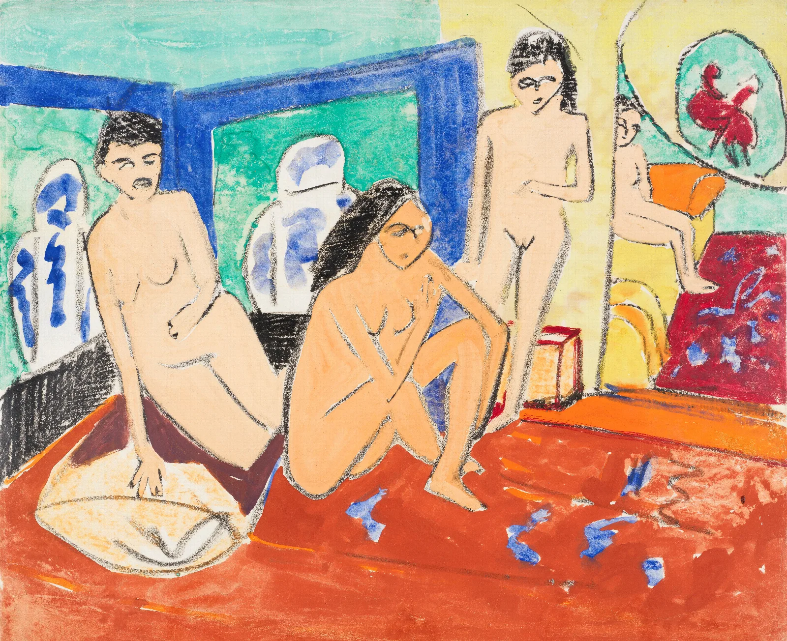 Vier Weibliche Akte Im Atelier Wall Art by Ernst Ludwig Kirchner - Canvas Print