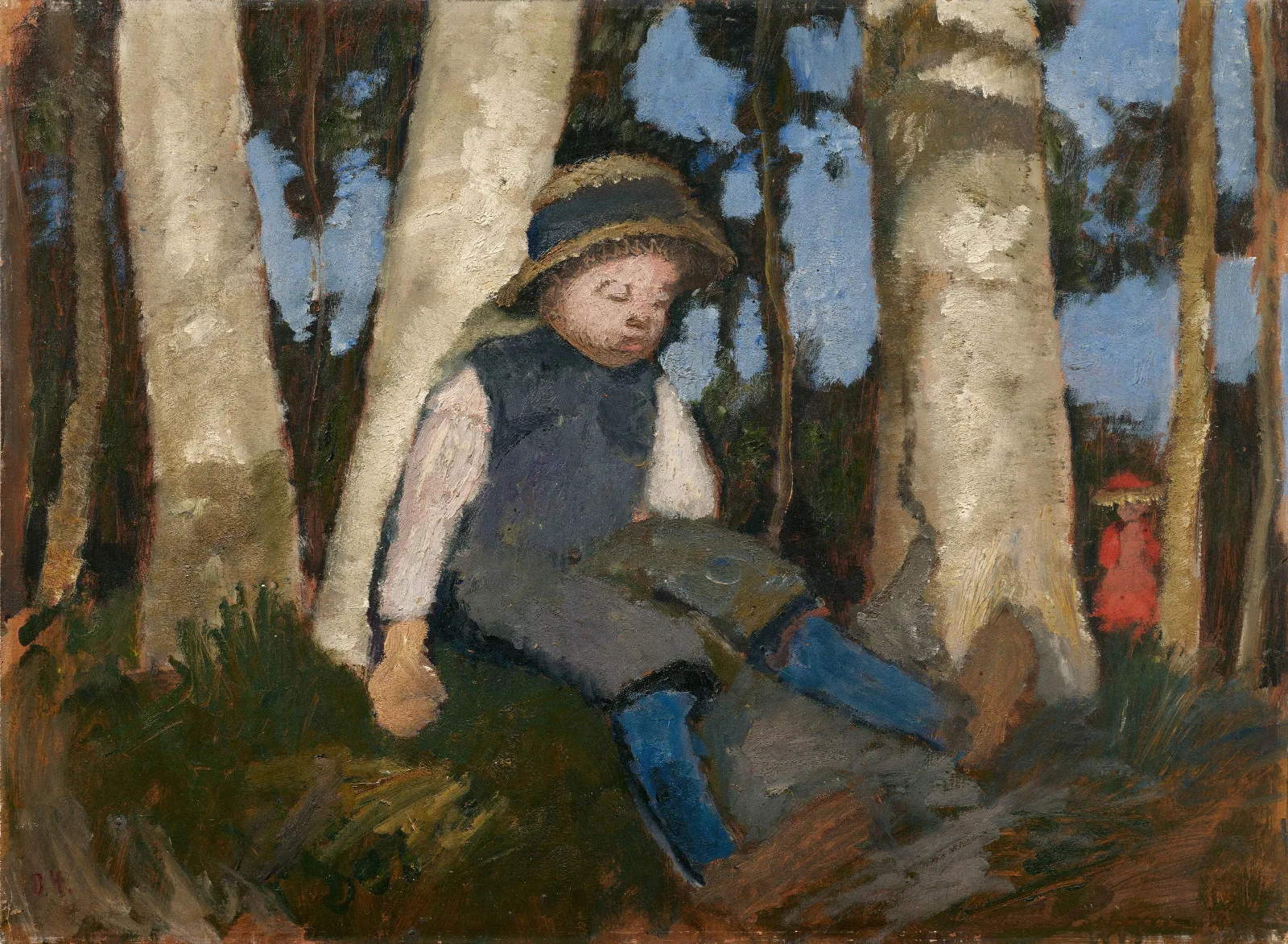 Sitzender Junge Mit Strohhut Unter Birken Wall Art by Paula Modersohn-Becker - Canvas Print