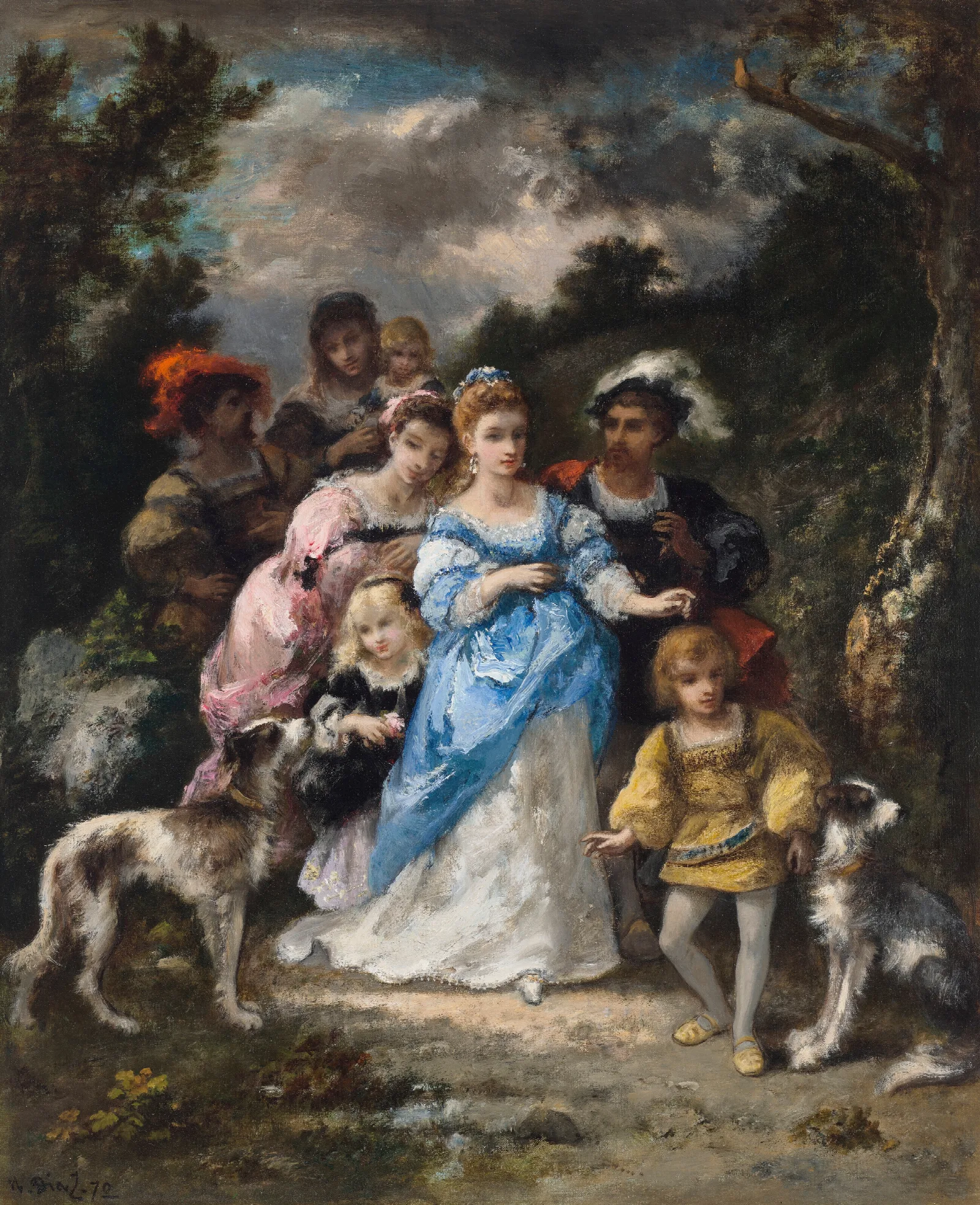 Promenade A La Robe Bleue Wall Art by Narcisse-Virgile Diaz de La Peña - Canvas Print