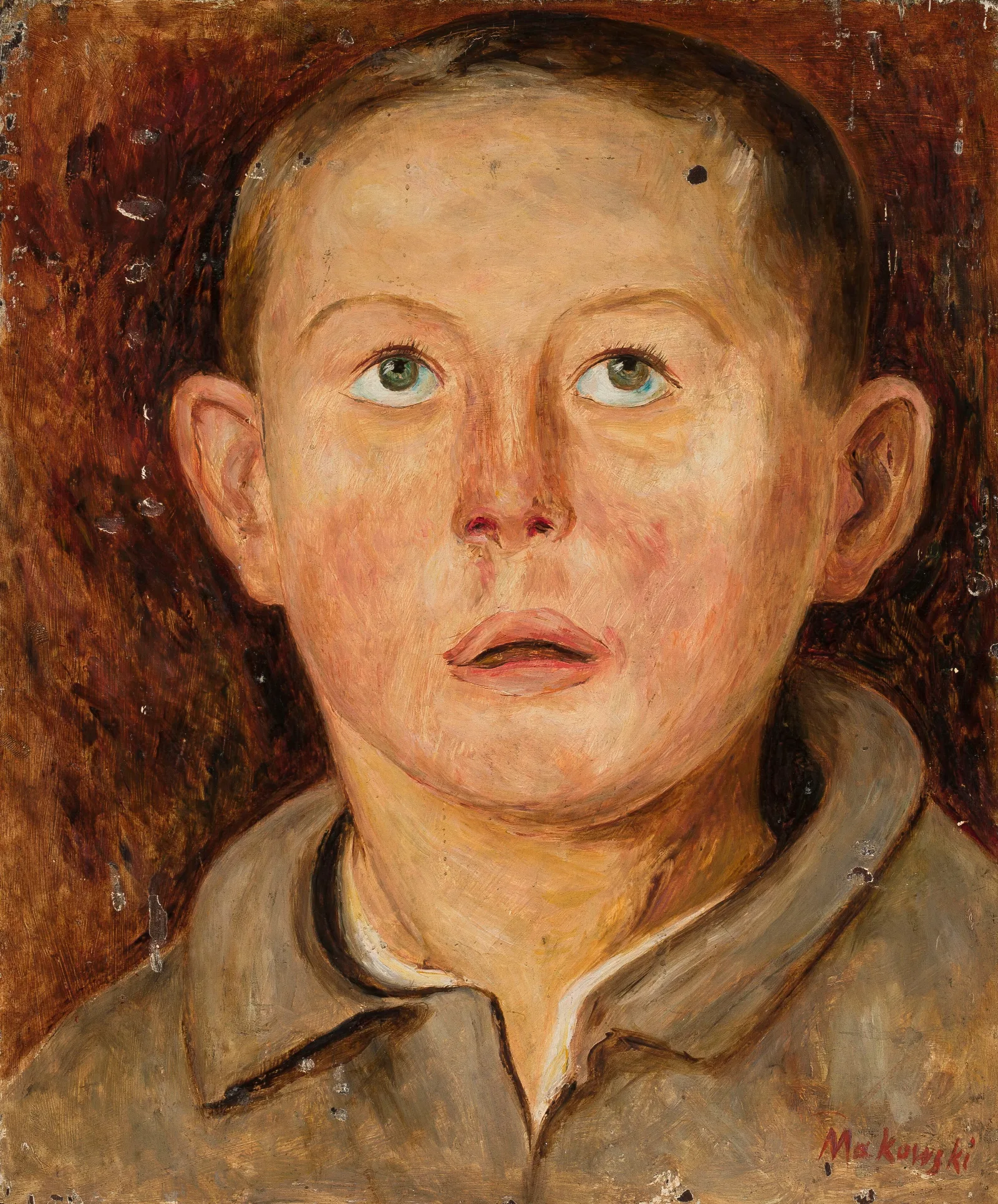 Head Of A Boy In An Unbuttoned Collar Wall Art by Tadeusz Makowski - Canvas Print