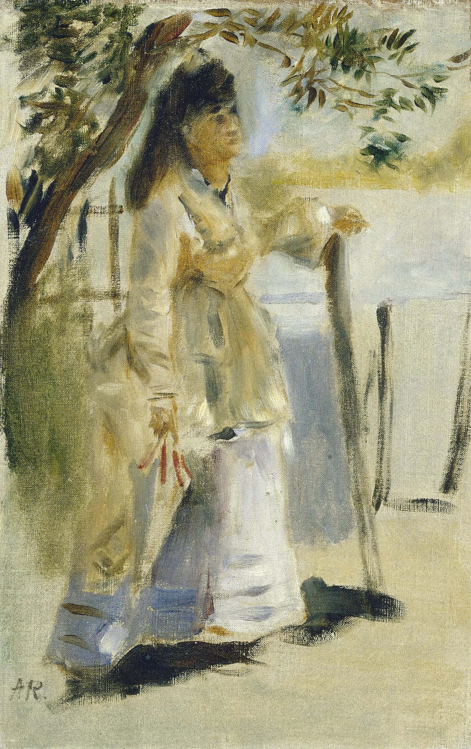 Woman By A Fence Wall Art by Pierre-Auguste Renoir - Canvas Print