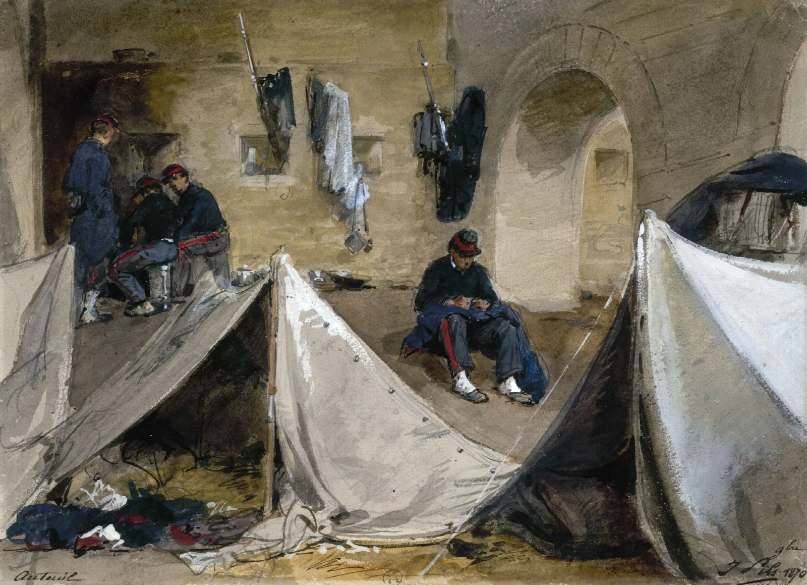 Campement De Mobiles Bretons Sous Le Viaduc Dauteuil En 1870 Wall Art by Isidore Pils - Canvas Print