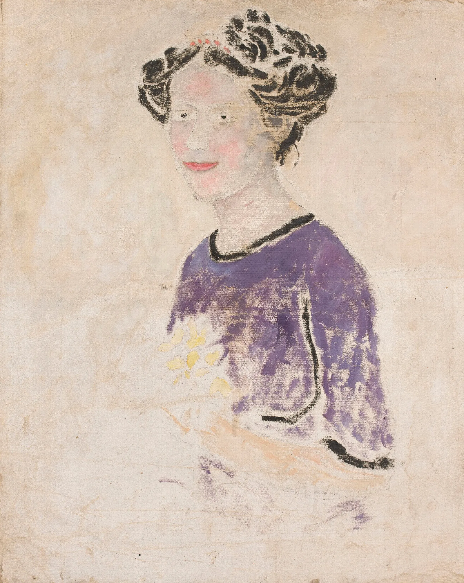 Woman In A Lilac Dress Wall Art by Tadeusz Makowski - Canvas Print