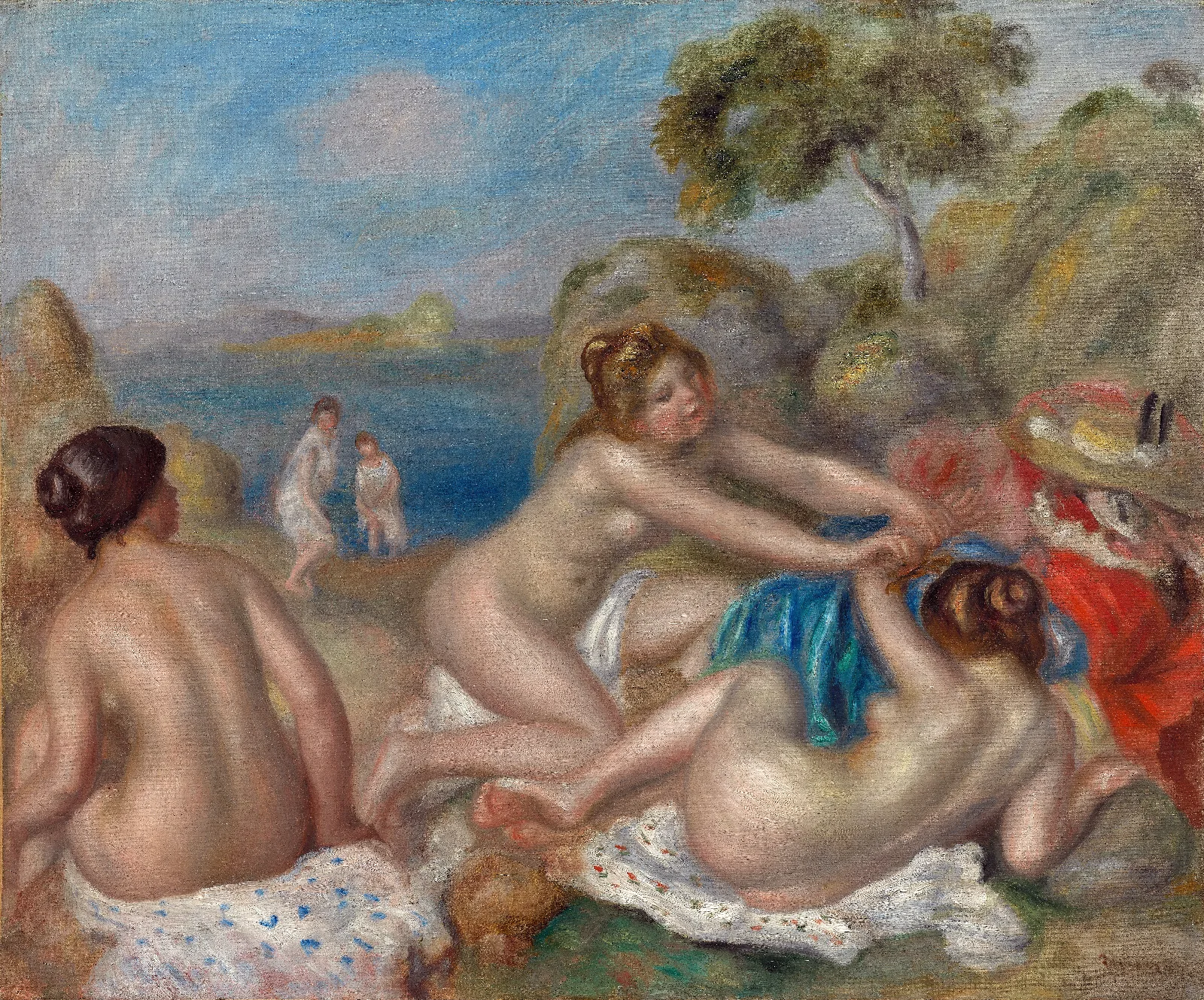Bathers Playing With A Crab Wall Art by Pierre-Auguste Renoir - Canvas Print