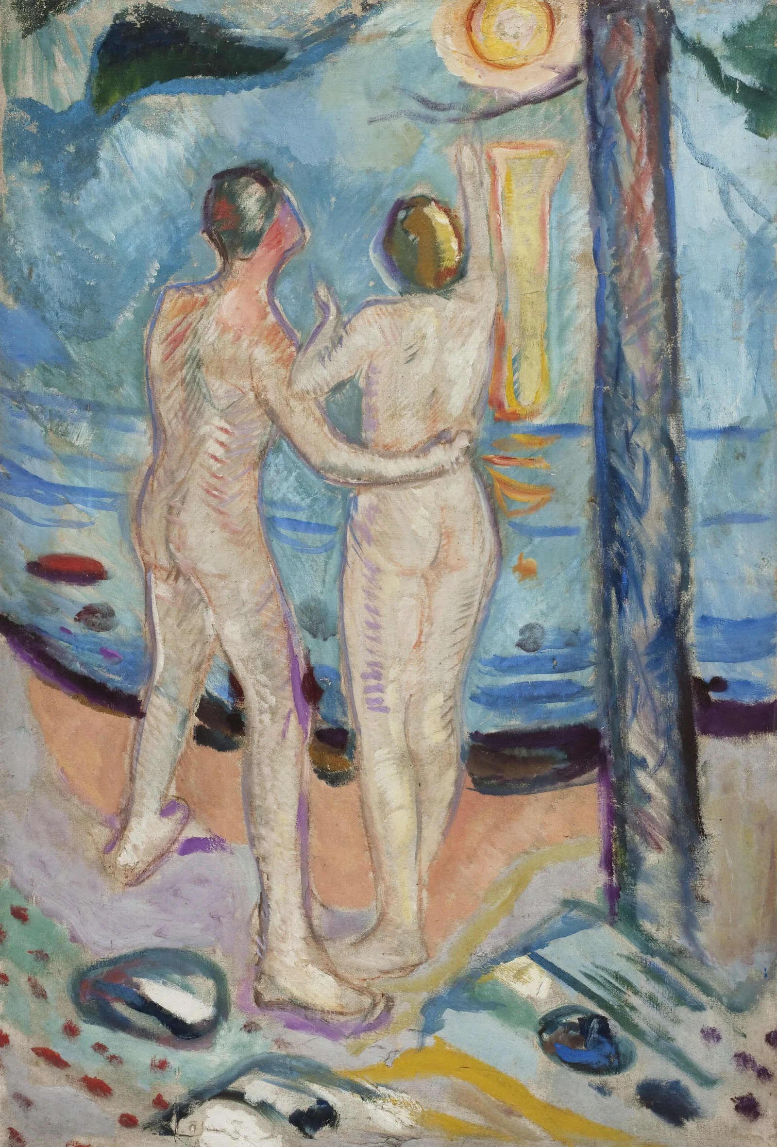 Nude Couple On The Beach Wall Art by Edvard Munch - Canvas Print