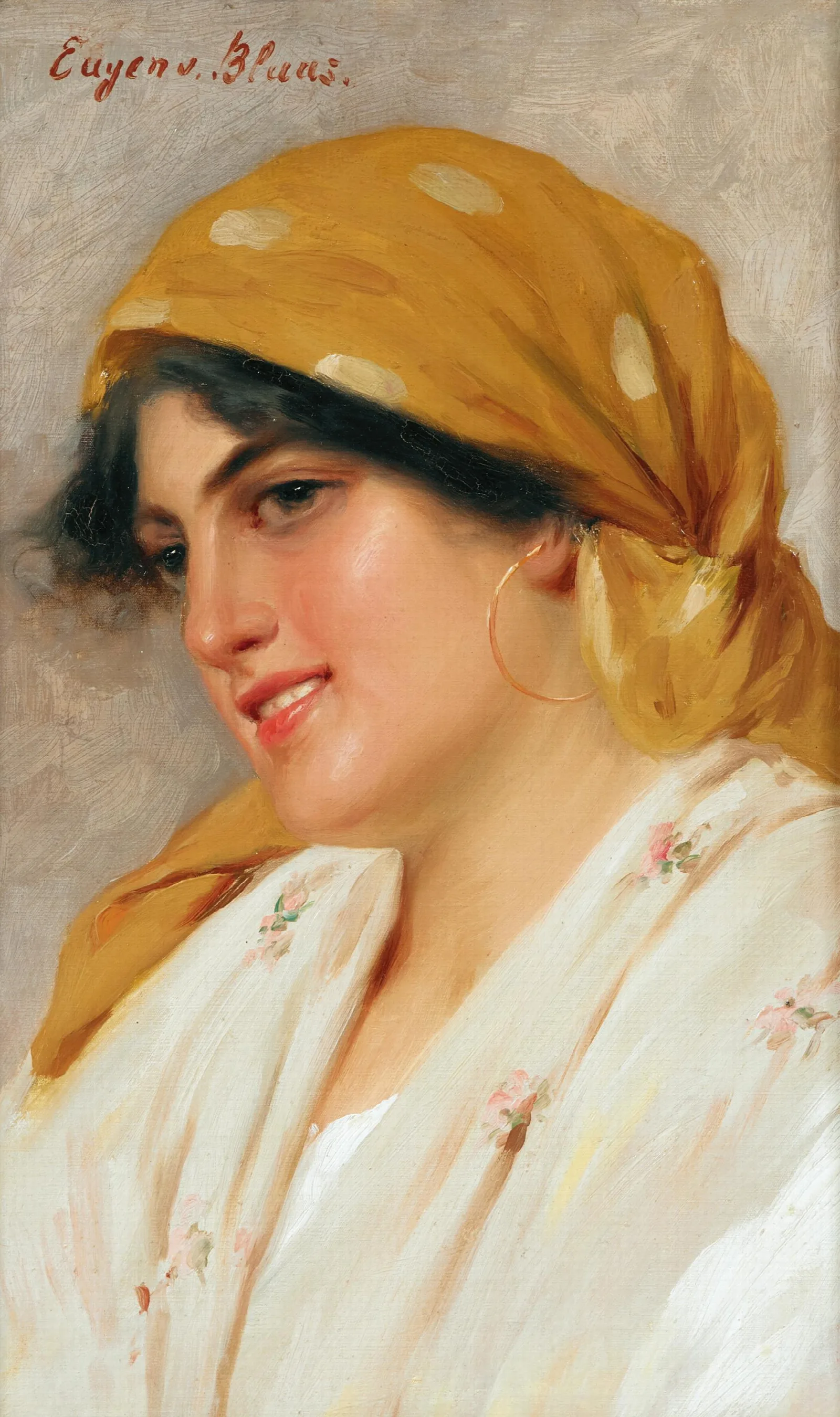 A Girl With A Yellow Headscarf Wall Art by Eugen von Blaas - Canvas Print