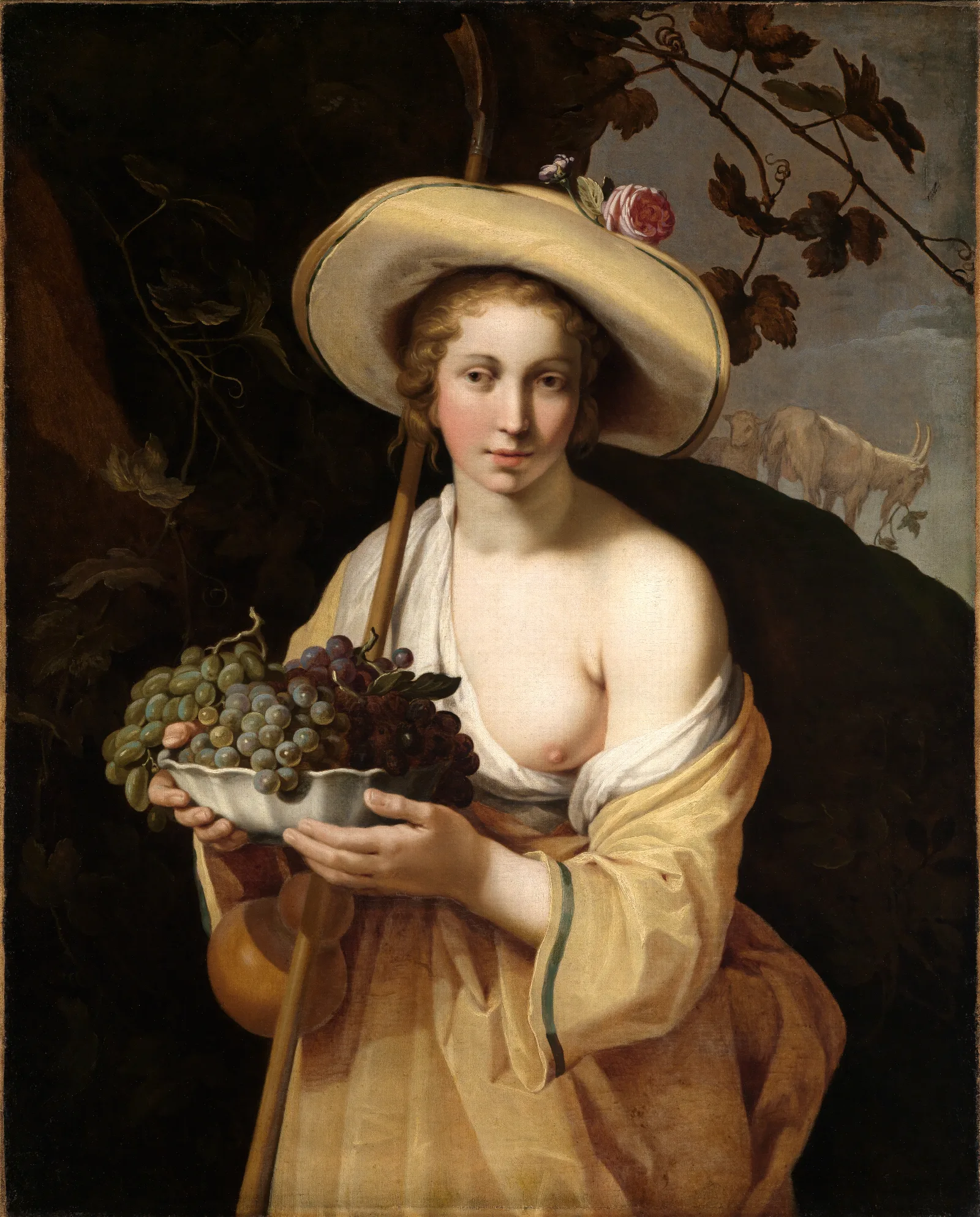 Shepherdess With A Bowl Of Grapes Wall Art by Abraham Bloemaert - Canvas Print