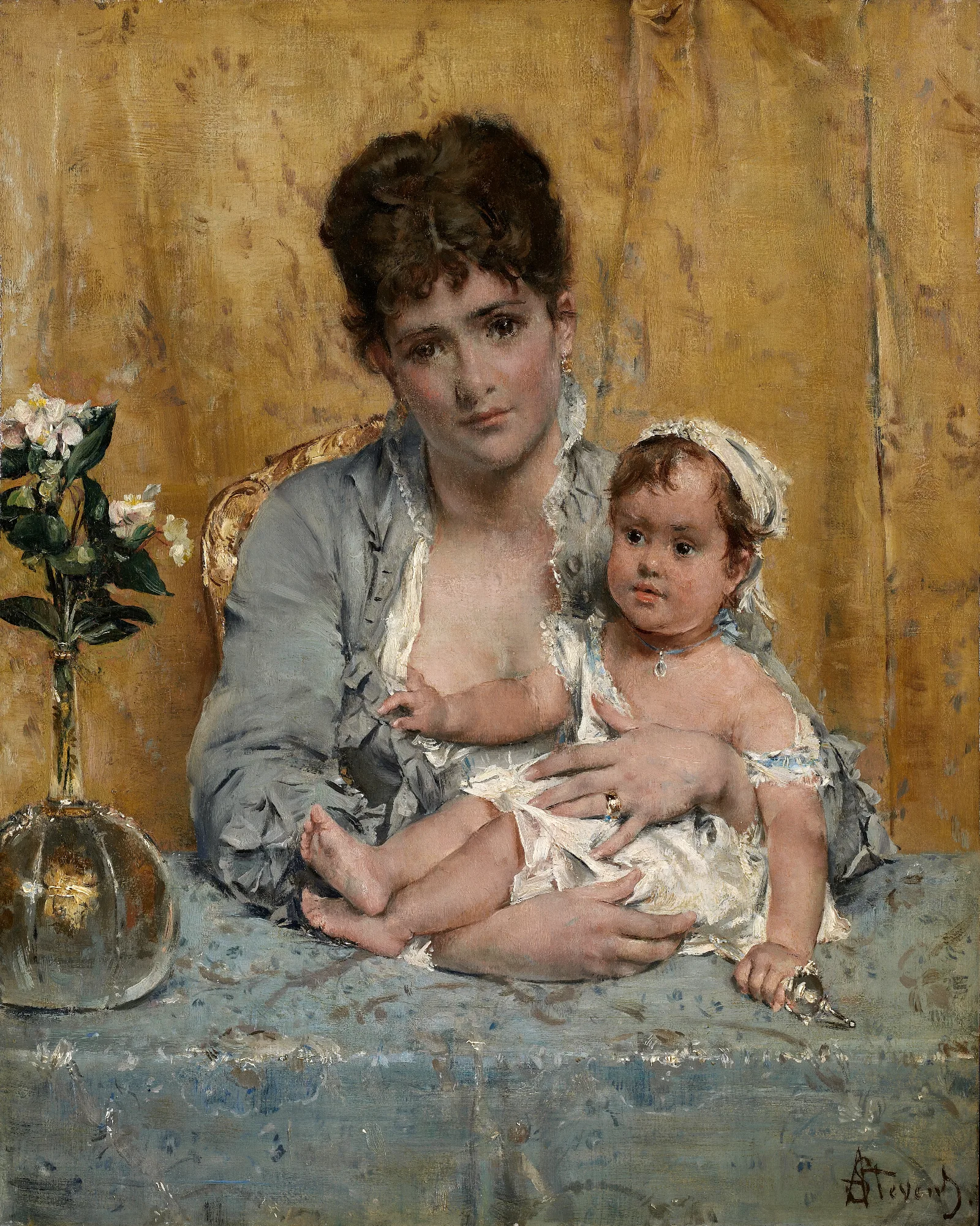 Mother And Child 2 Wall Art by Alfred Stevens - Canvas Print