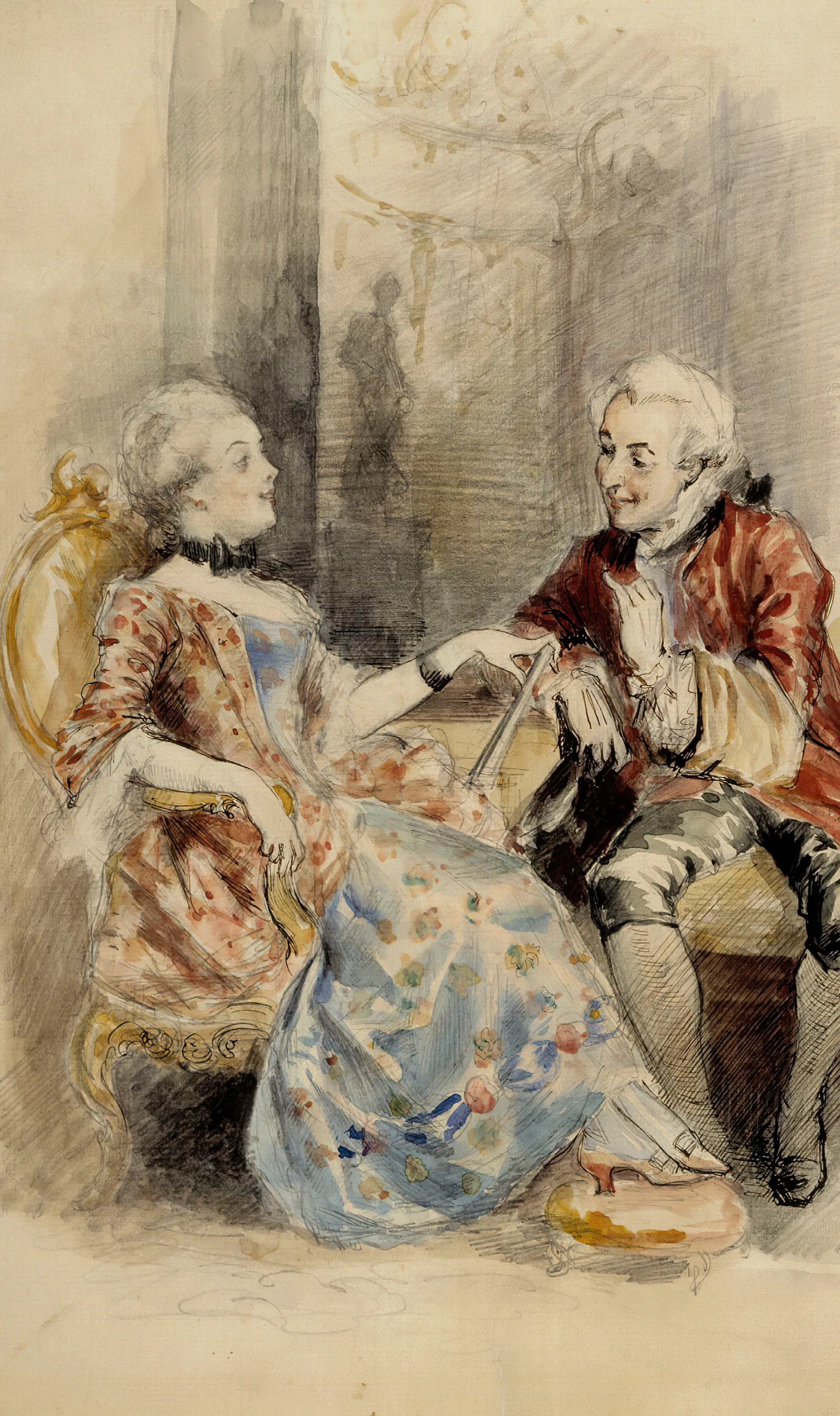 Couple Having A Conversation Rococo Attire Wall Art by Albert Edelfelt - Canvas Print