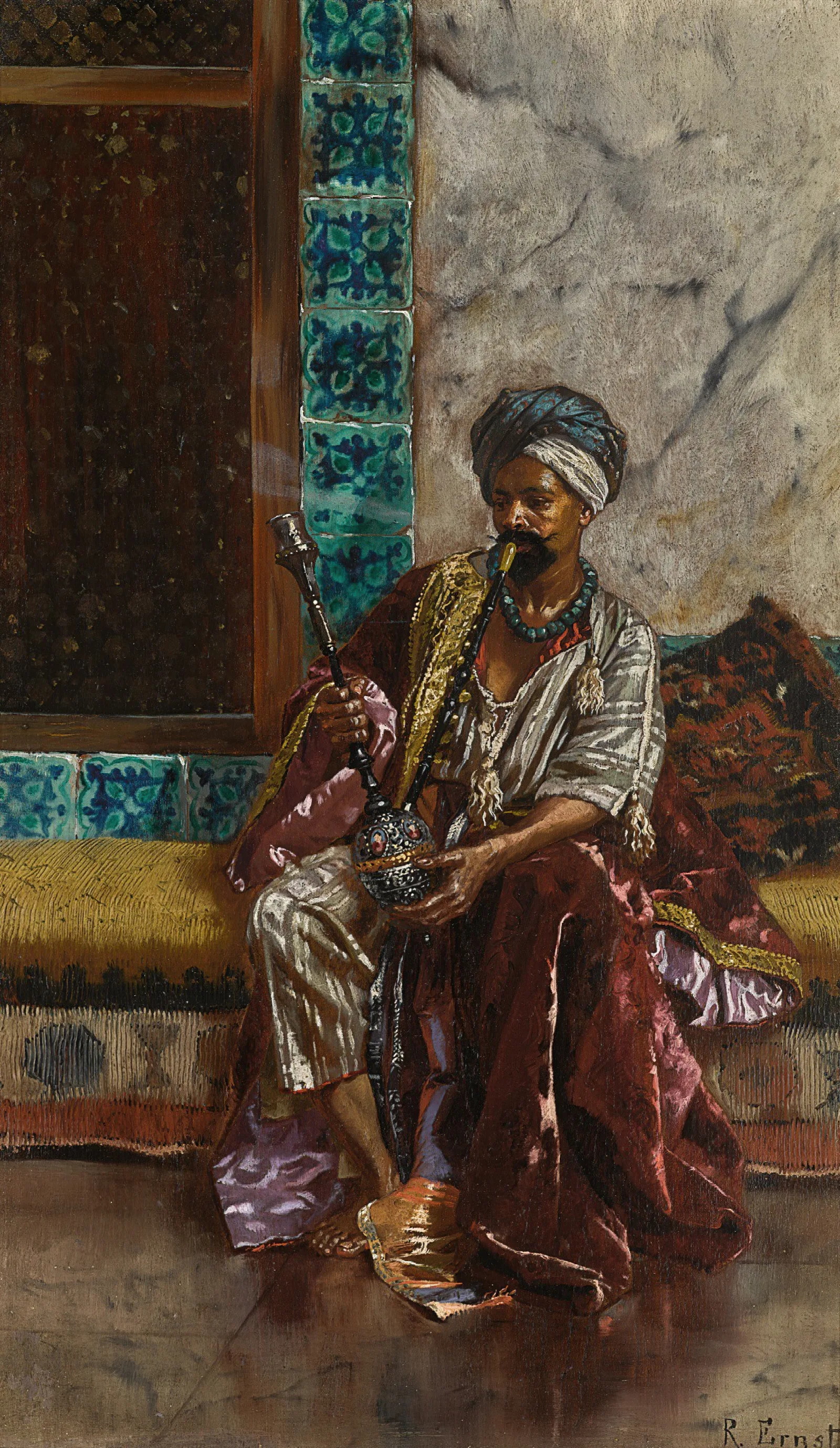 The Nargilah Smoker Wall Art by Rudolf Ernst - Canvas Print