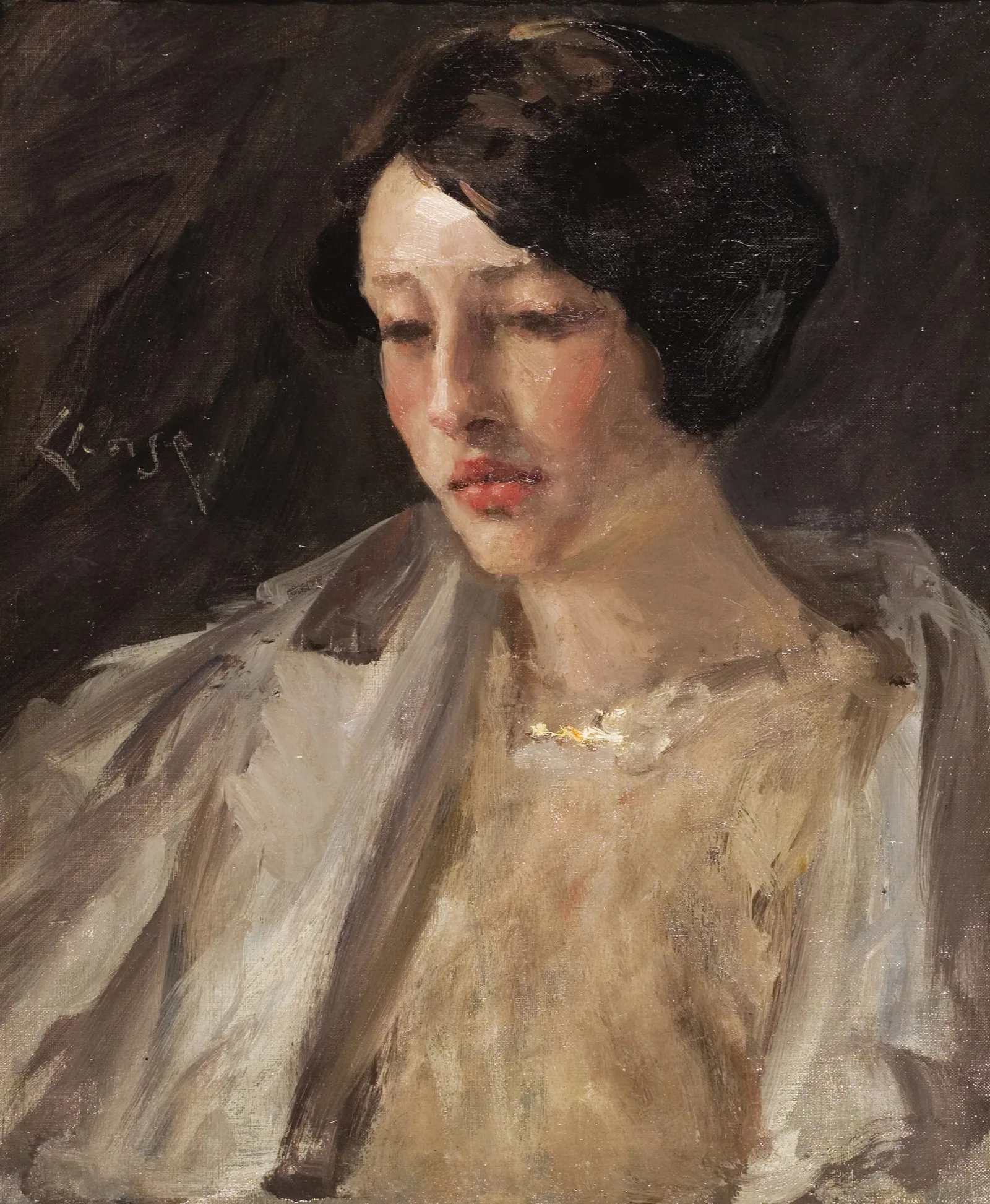 Portrait Of Esther M Groome Wall Art by William Merritt Chase - Canvas Print