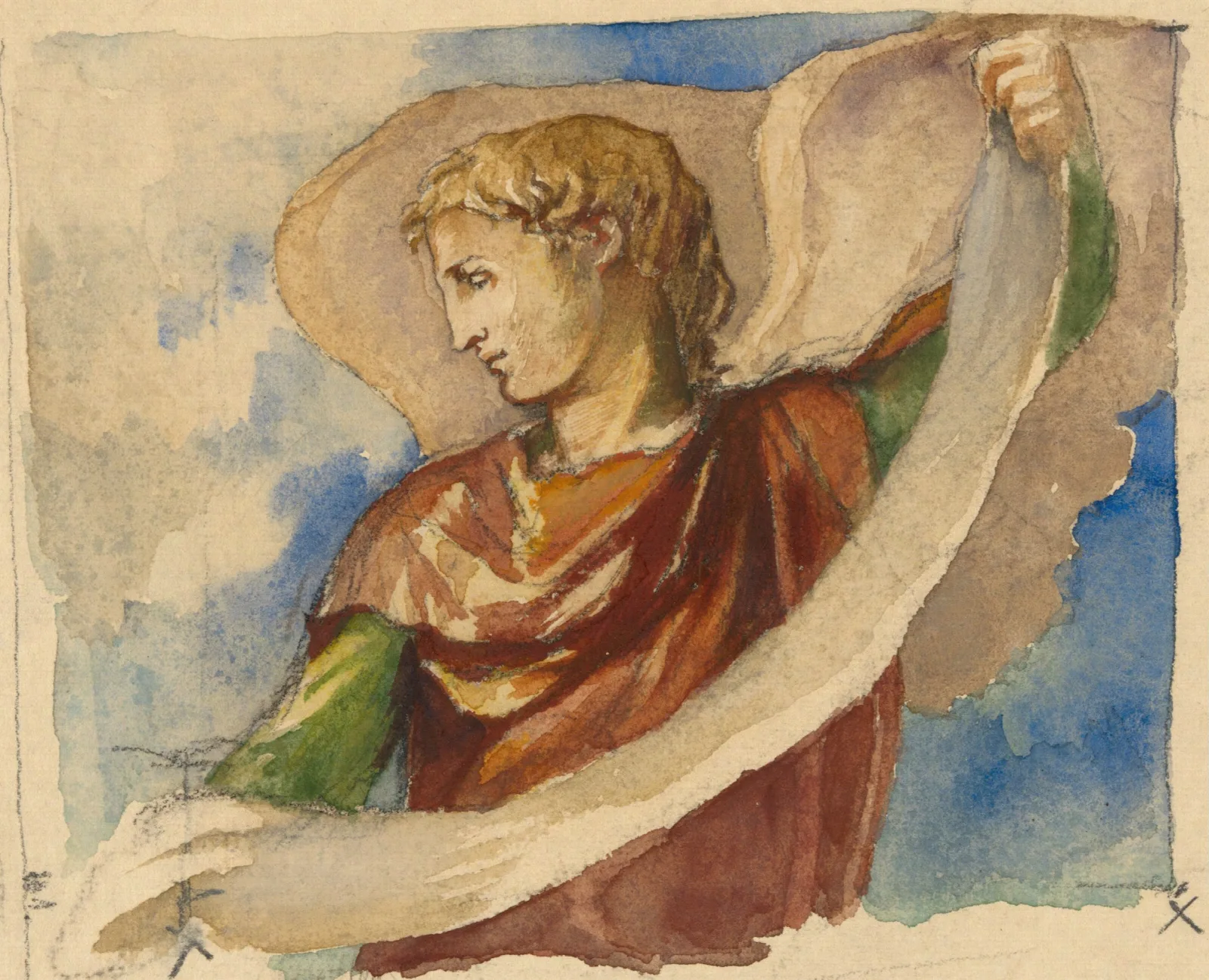 Study For Angel In Decoration Of Tower Trinity Church Boston Wall Art by John La Farge - Canvas Print