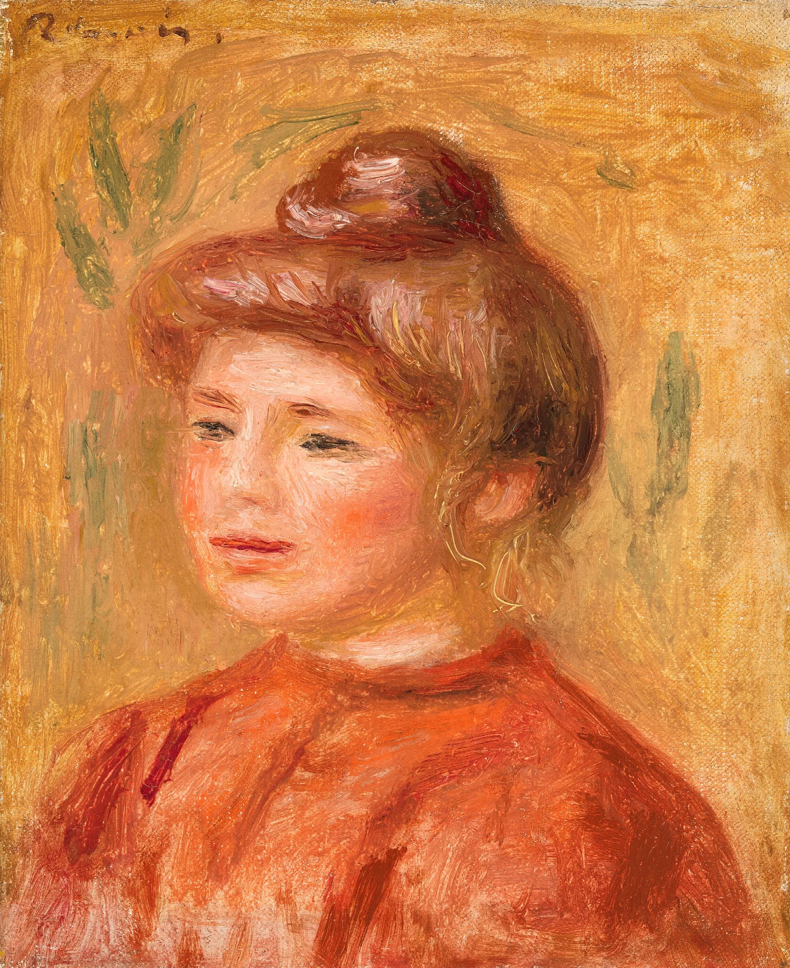 Bust Of Woman In Red Buste De Femme En Rouge Wall Art by Pierre-Auguste Renoir - Canvas Print