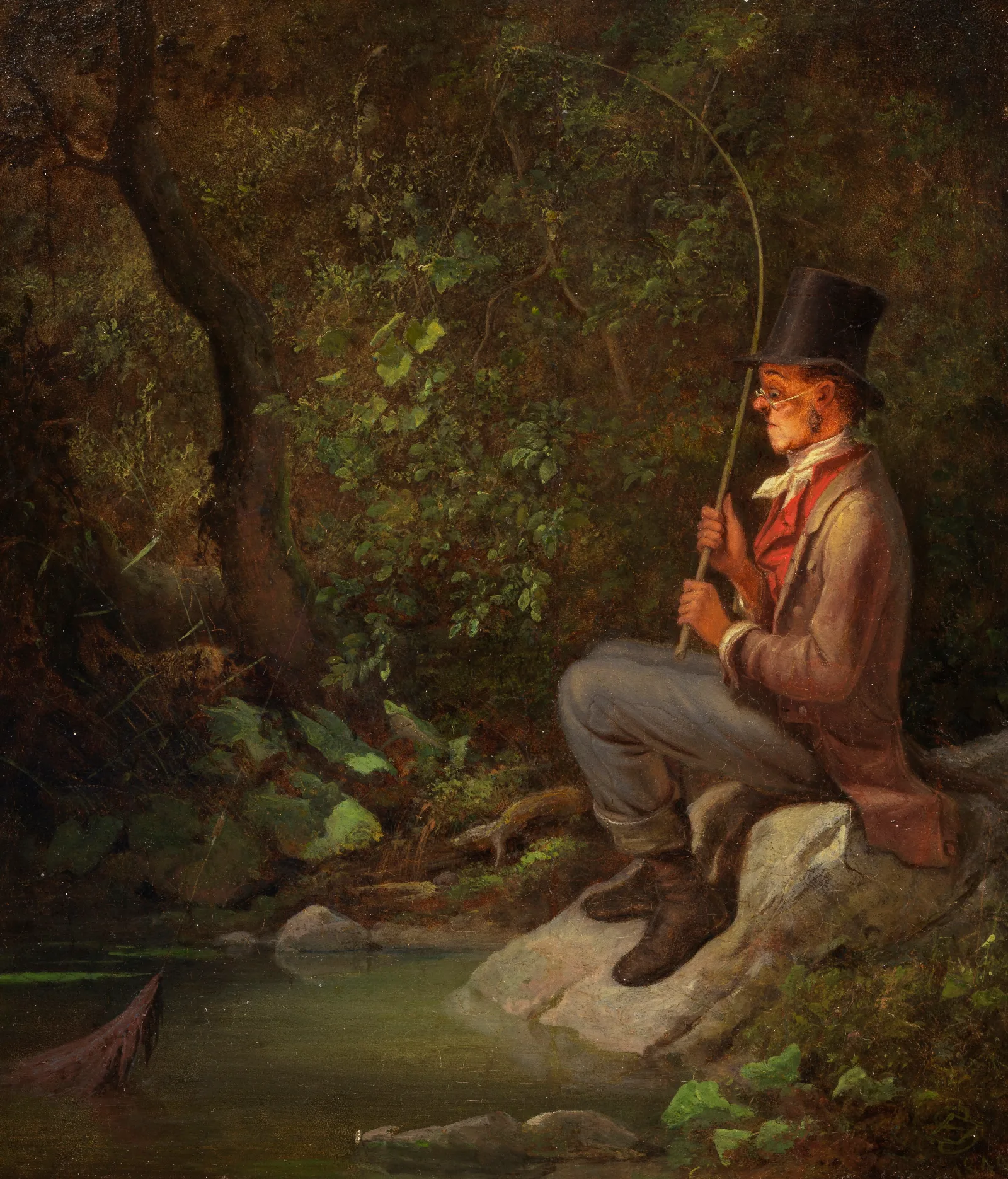 Der Angler Am Waldbach Wall Art by Carl Spitzweg - Canvas Print