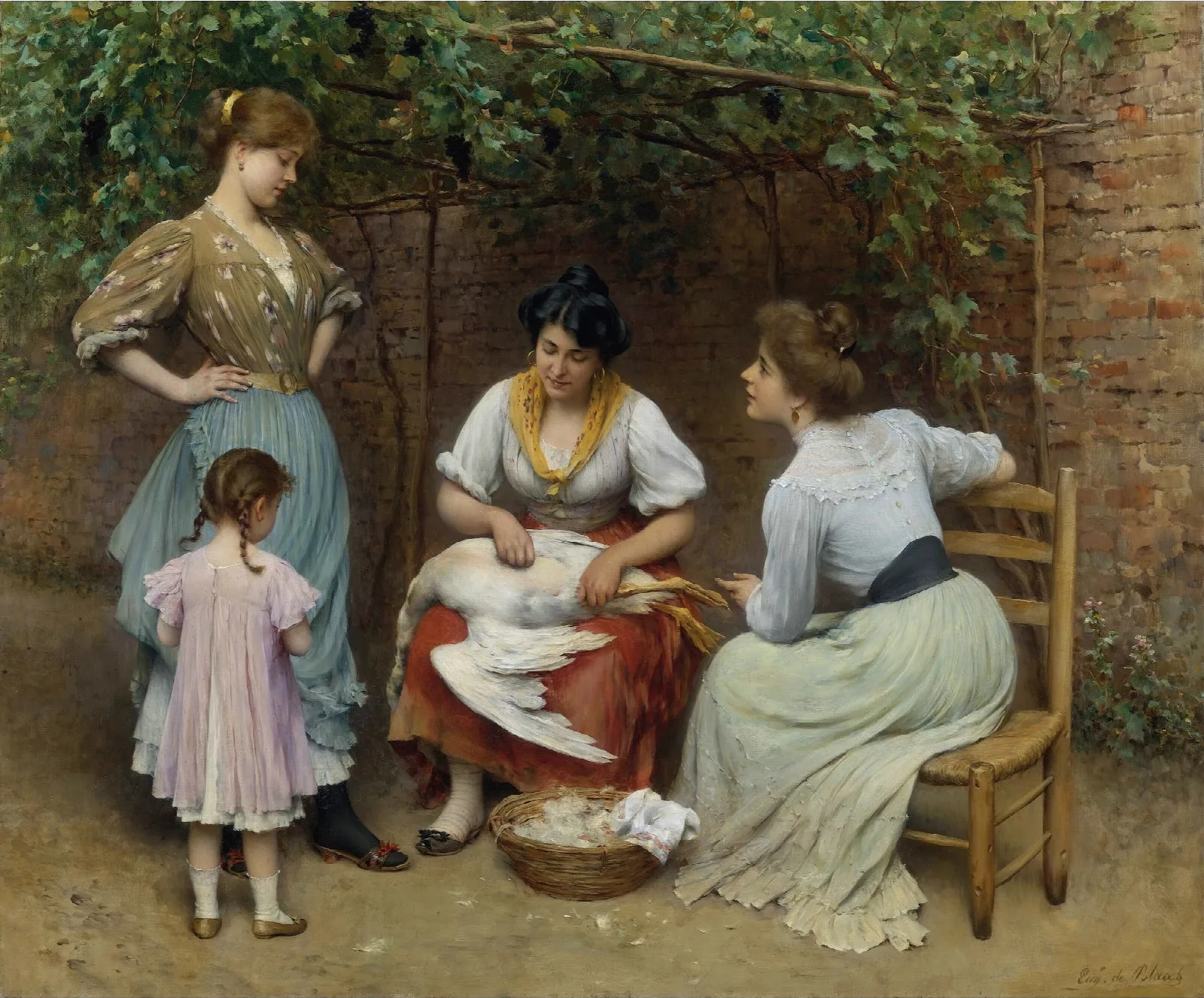 Goose Plucking Wall Art by Eugen von Blaas - Canvas Print