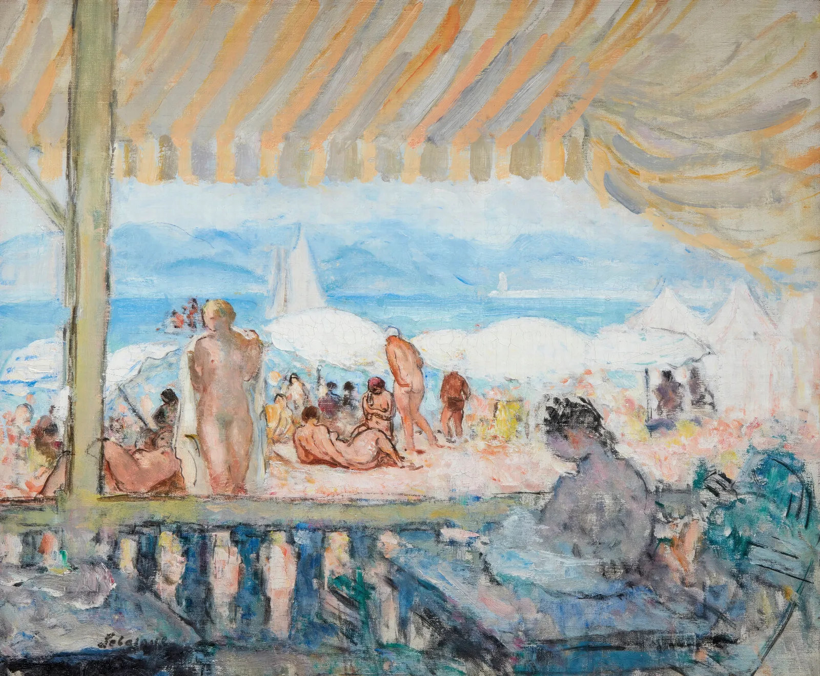 Veranda Sur La Plage De Cannes Wall Art by Henri Lebasque - Canvas Print