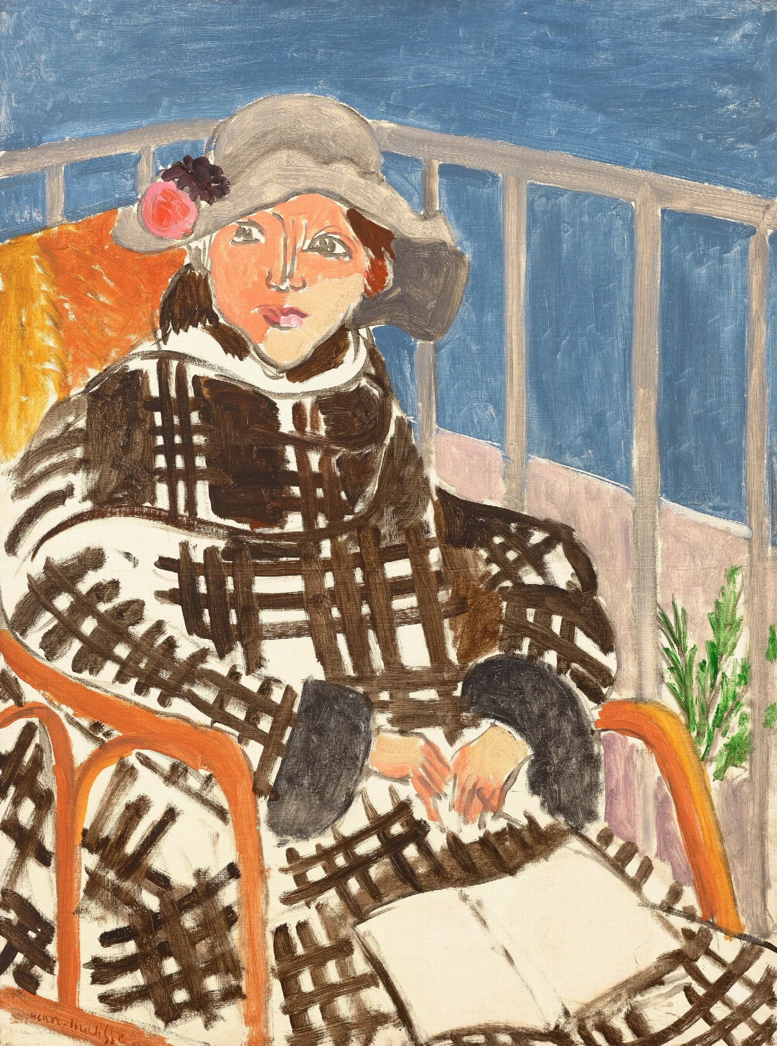 Mademoiselle Matisse En Manteau Ecossais Wall Art by Henri Matisse - Canvas Print