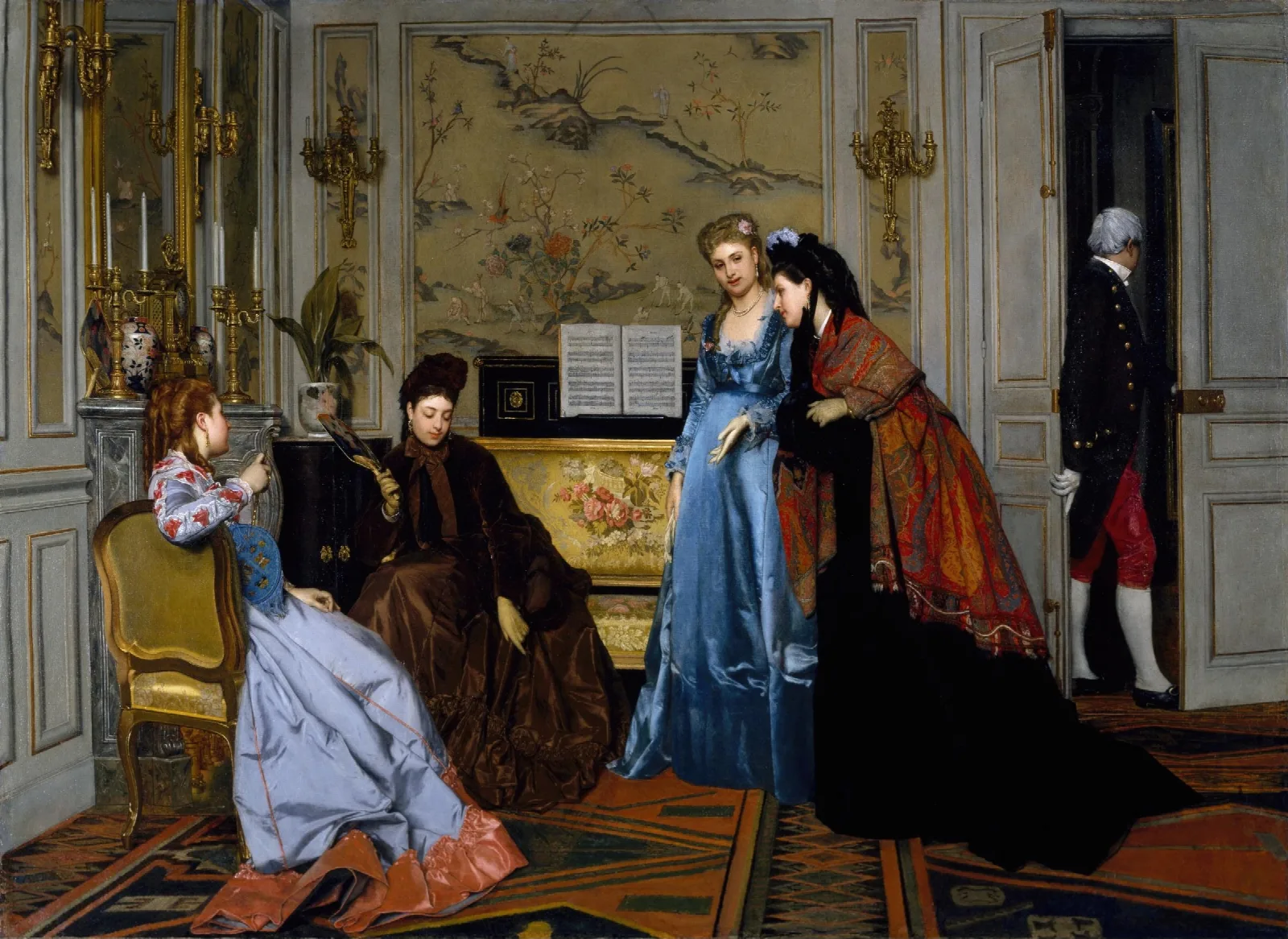Elegant Figures In A Salon Wall Art by Alfred Stevens - Canvas Print