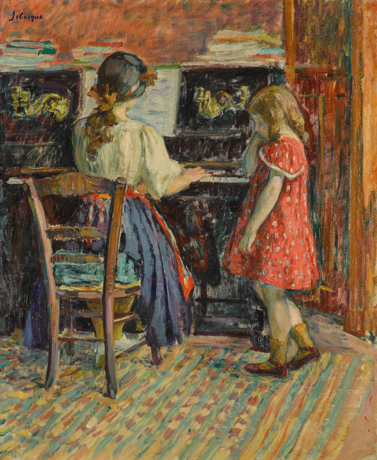 La Lecon De Piano Marthe Et Nono Wall Art by Henri Lebasque - Canvas Print