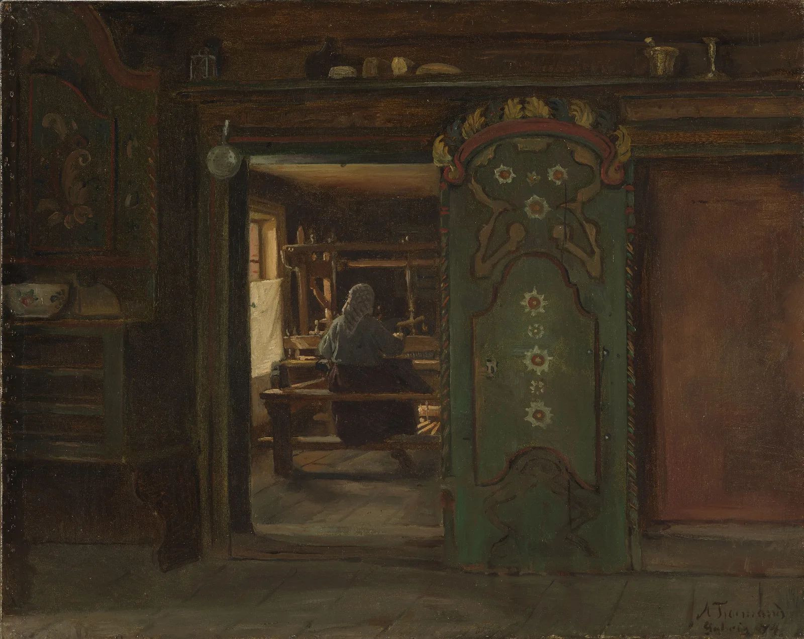 Woman At The Loom Wall Art by Adolph Tidemand - Canvas Print