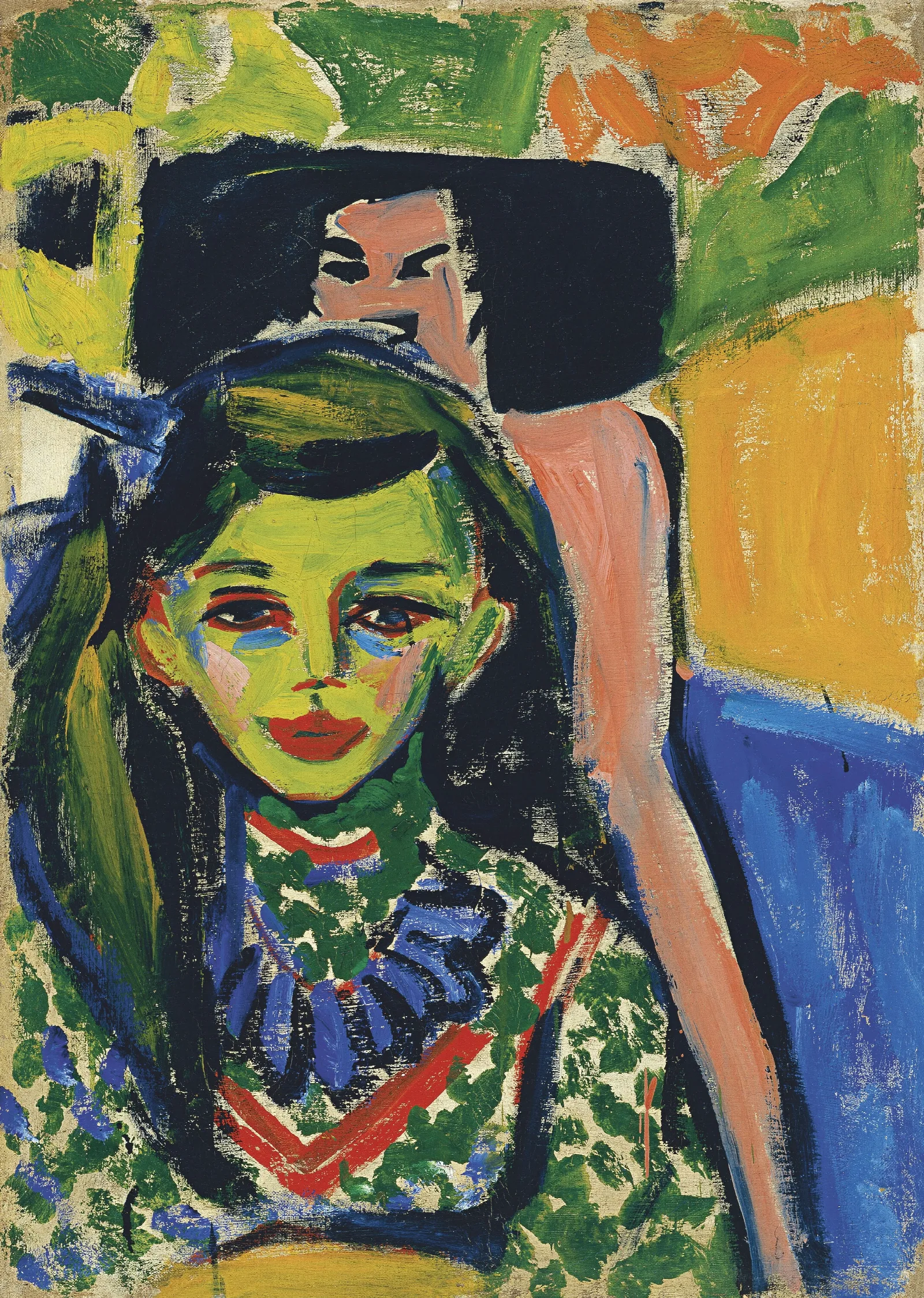 Franzi In Front Of Carved Chair Wall Art by Ernst Ludwig Kirchner - Canvas Print
