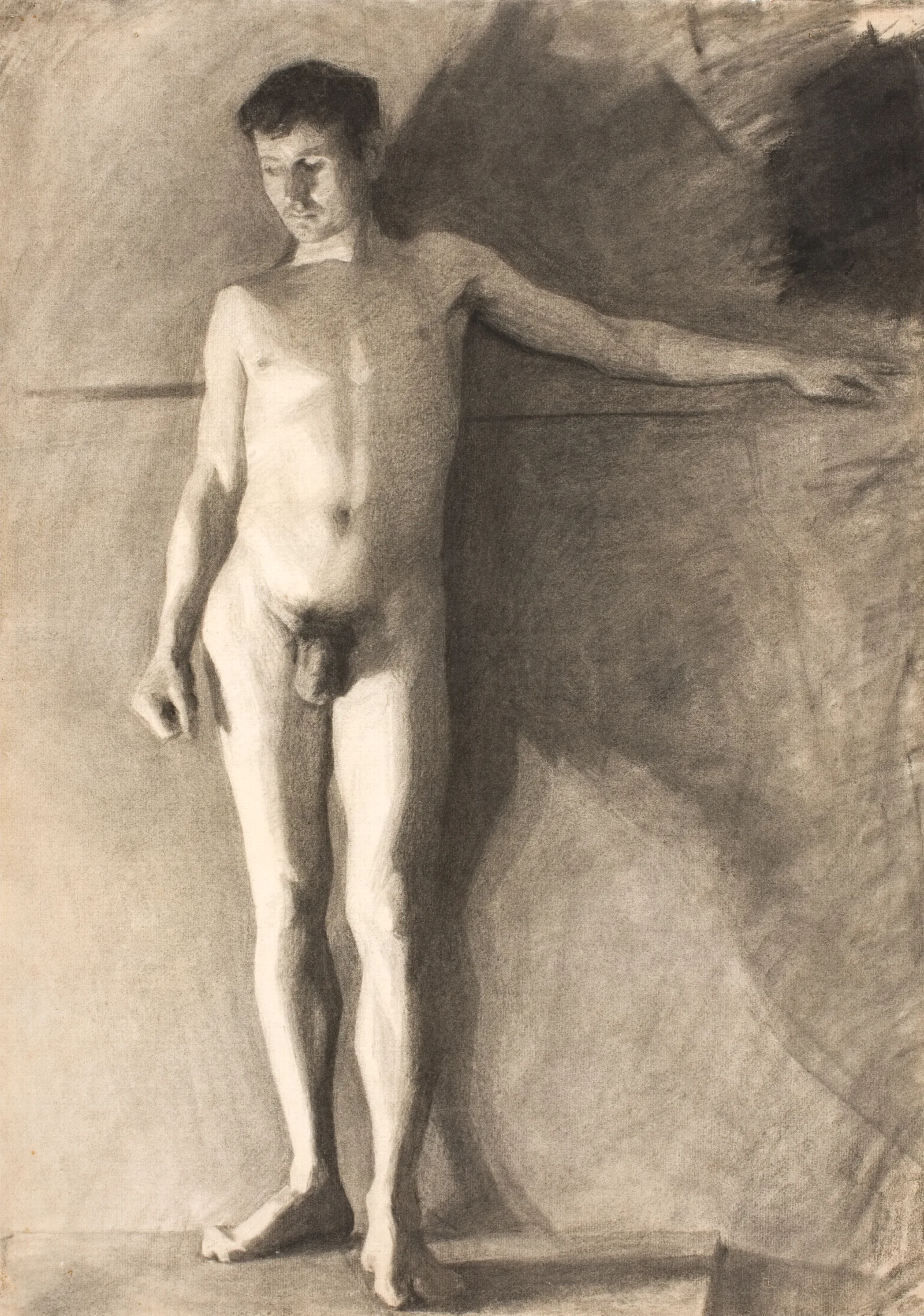 Staende Mandlig Model Wall Art by Vilhelm Hammershøi - Canvas Print