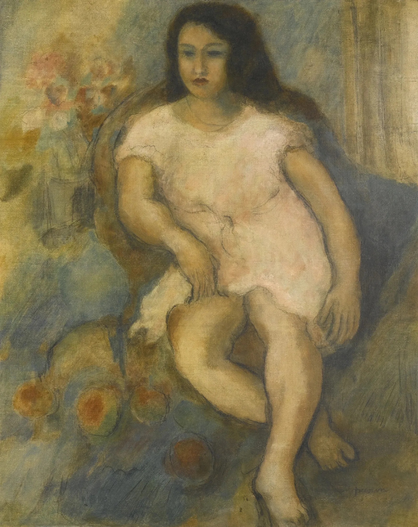 Jeune Femme Assise 3 Wall Art by Jules Pascin - Canvas Print
