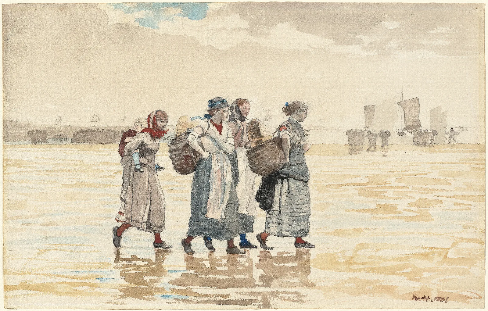 Four Fishwives On The Beach Wall Art by Winslow Homer - Canvas Print