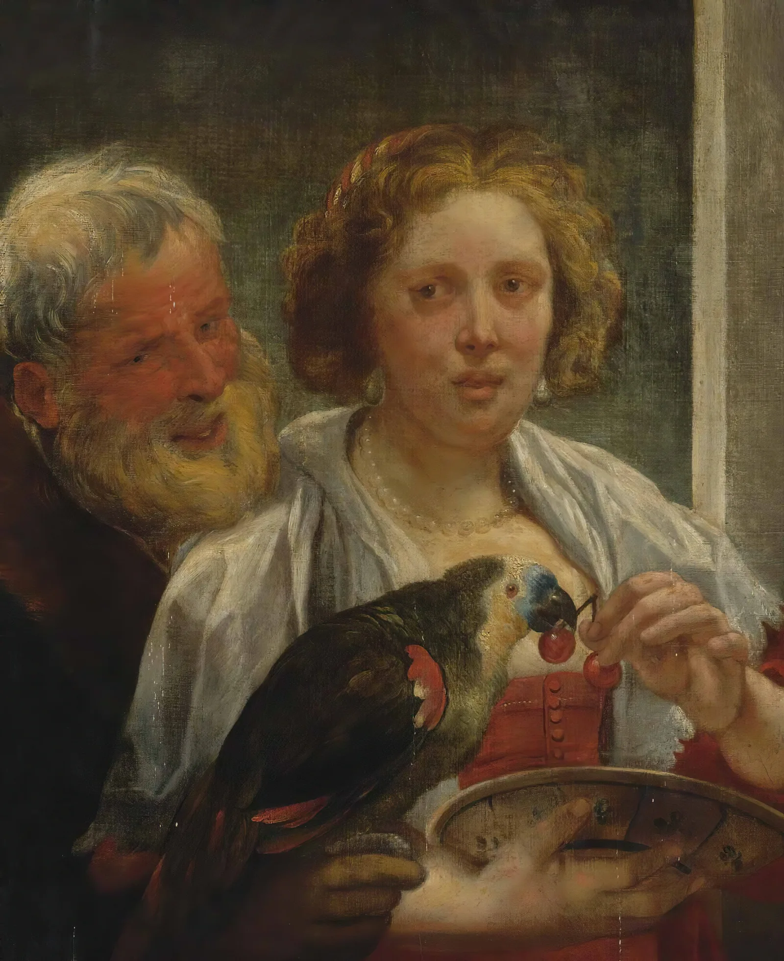 A Bearded Man And A Woman With A Parrot Unrequited Love Wall Art by Jacob Jordaens - Canvas Print