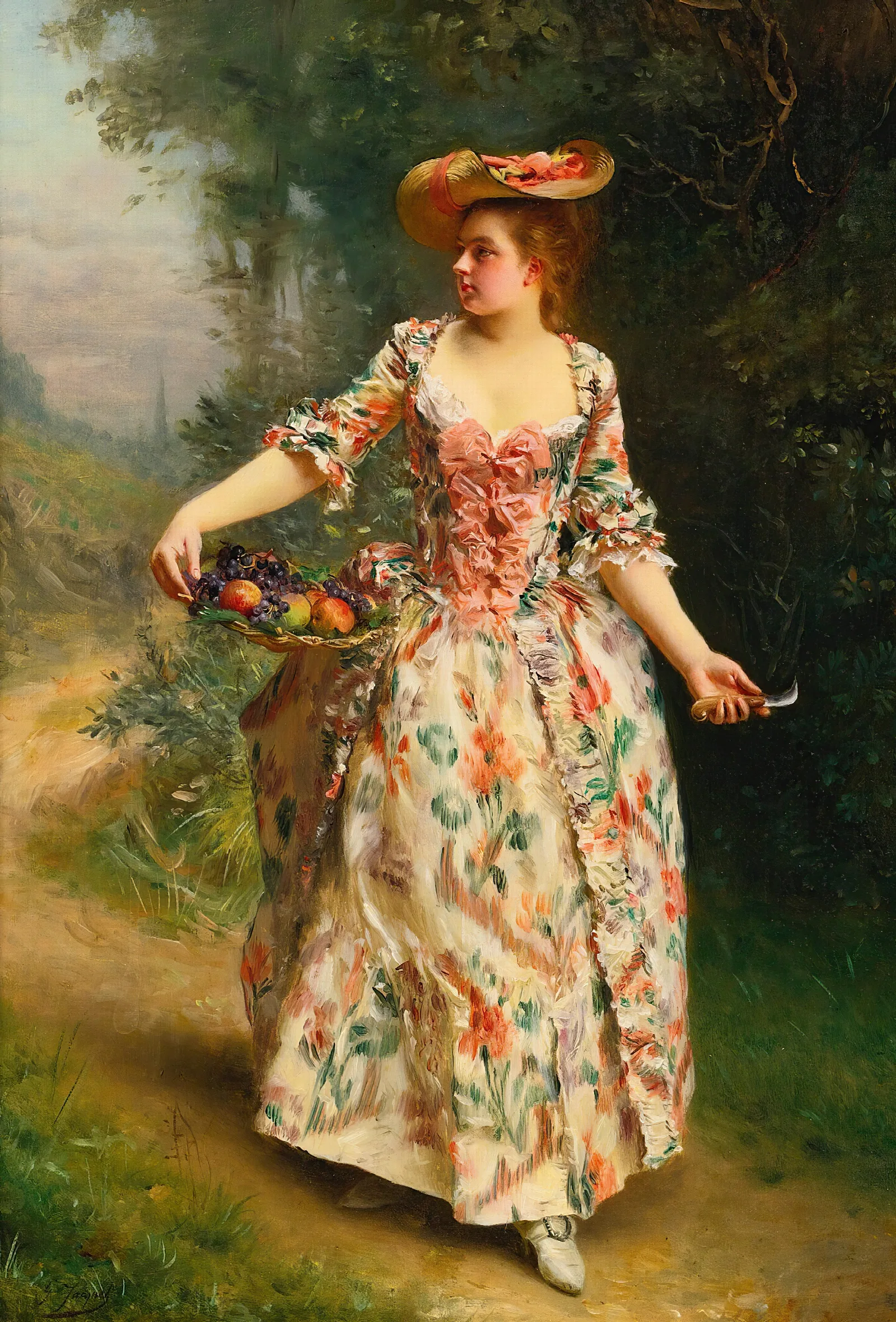 A Walk In The Park Wall Art by Gustave Jean Jacquet - Canvas Print
