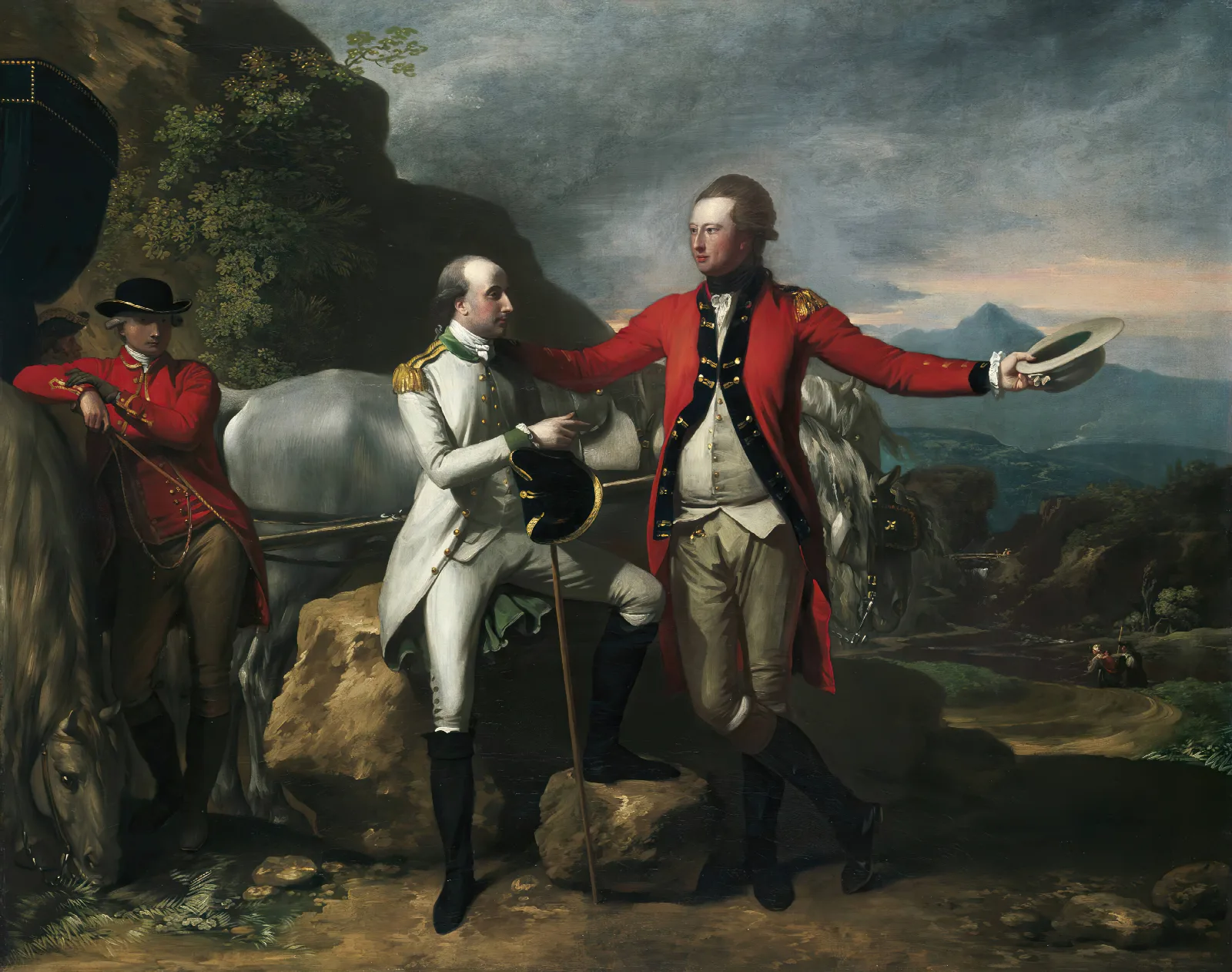 Two Officers And A Groom In A Landscape Wall Art by Benjamin West - Canvas Print