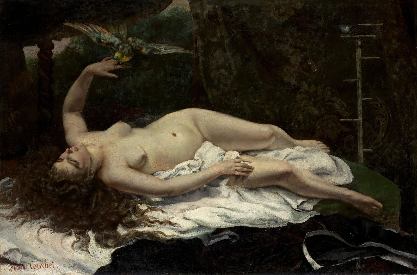 Woman With A Parrot Wall Art by Gustave Courbet - Canvas Print