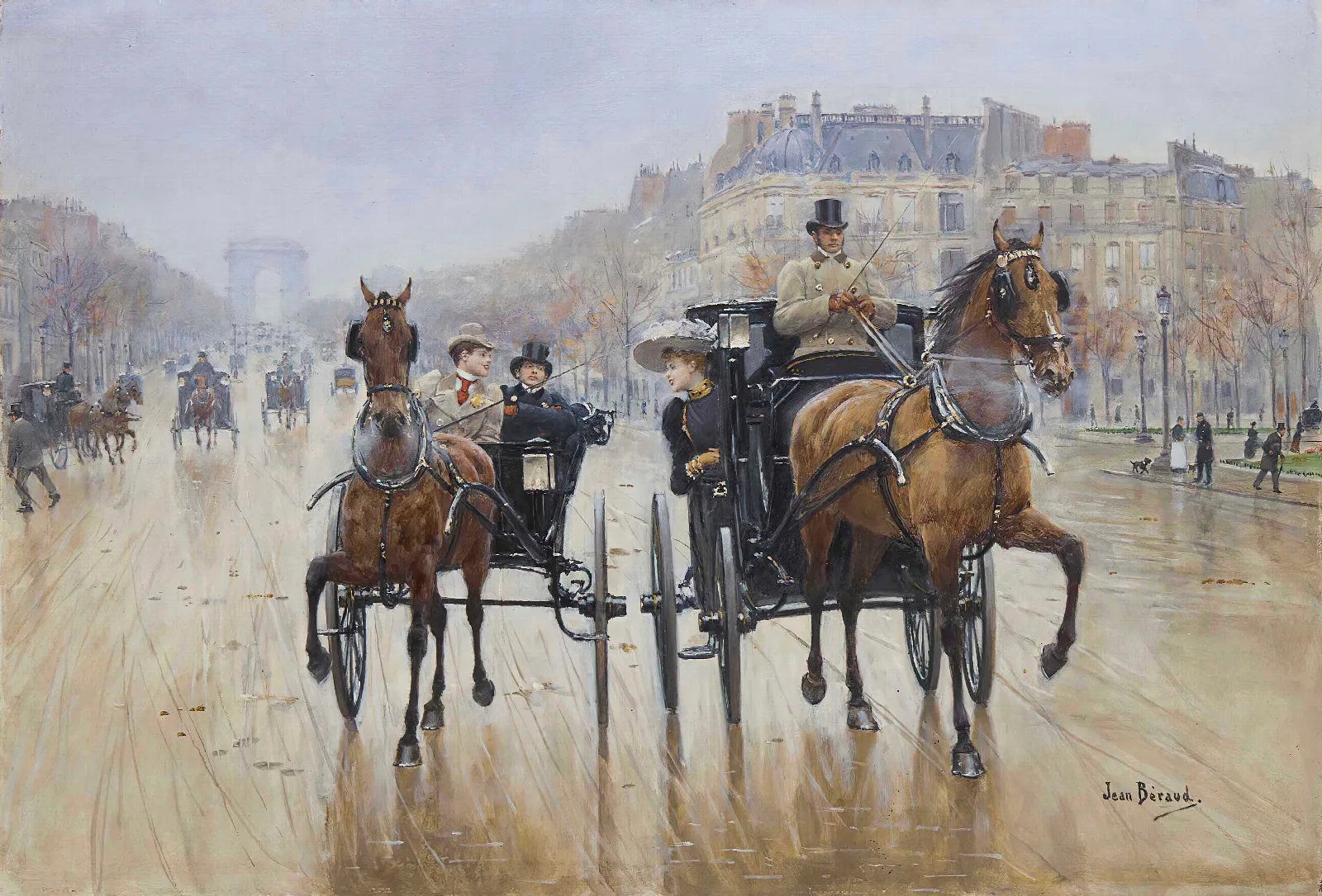 Rond Point Des Champs Elysees Wall Art by Jean Béraud - Canvas Print