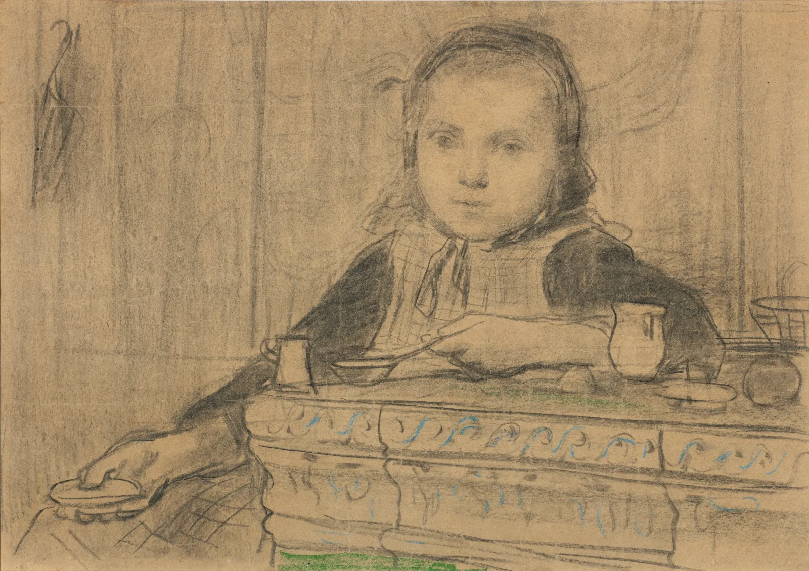 Girl At The Stove Study Wall Art by Albert Anker - Canvas Print
