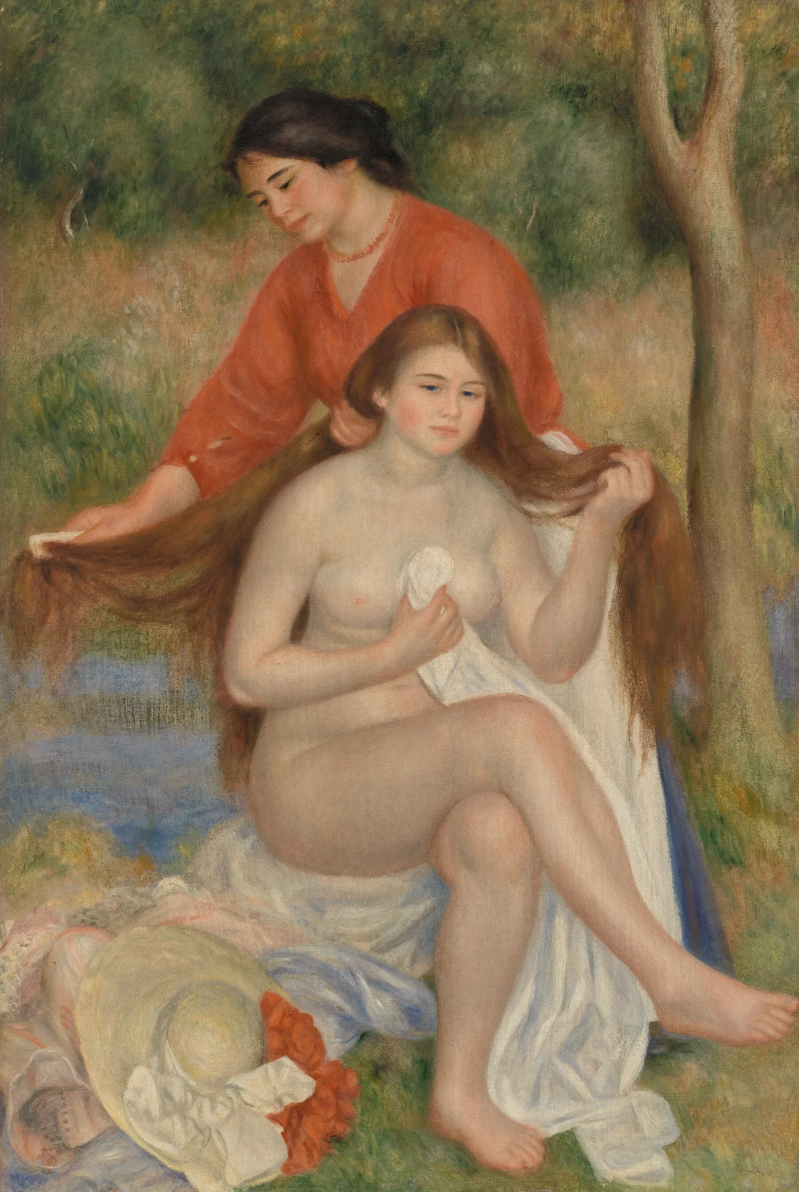 Bather And Maid La Toilette De La Baigneuse Wall Art by Pierre-Auguste Renoir - Canvas Print