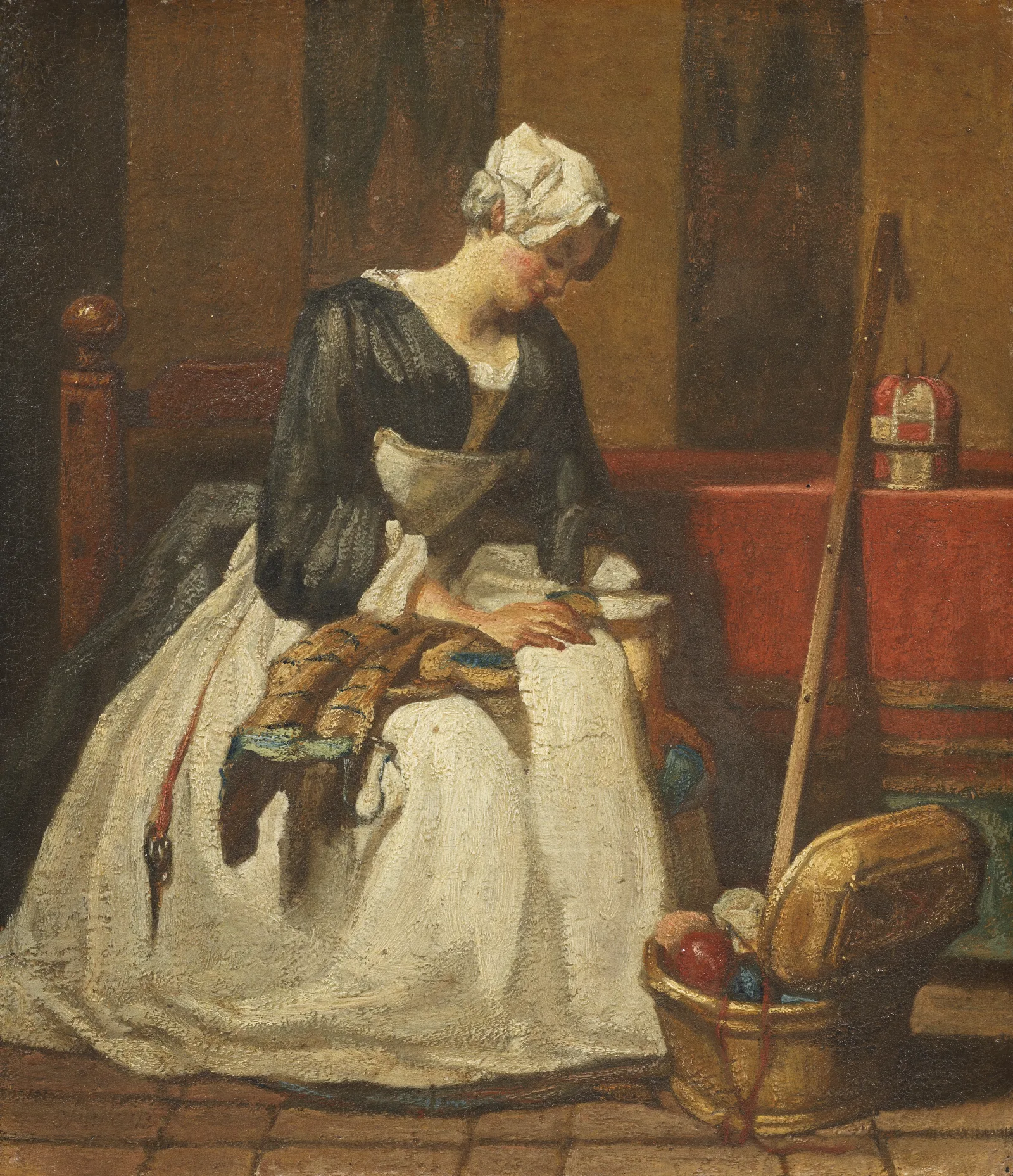 The Embroiderer 2 Wall Art by Jean Siméon Chardin - Canvas Print