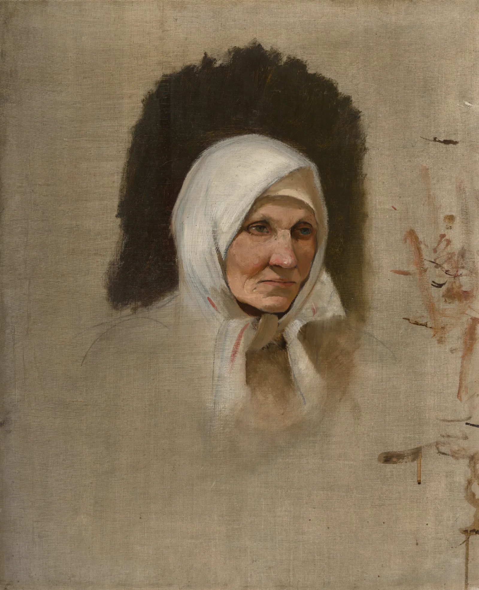 Village Woman In A White Scarf Wall Art by Ladislav Mednyánszky - Canvas Print