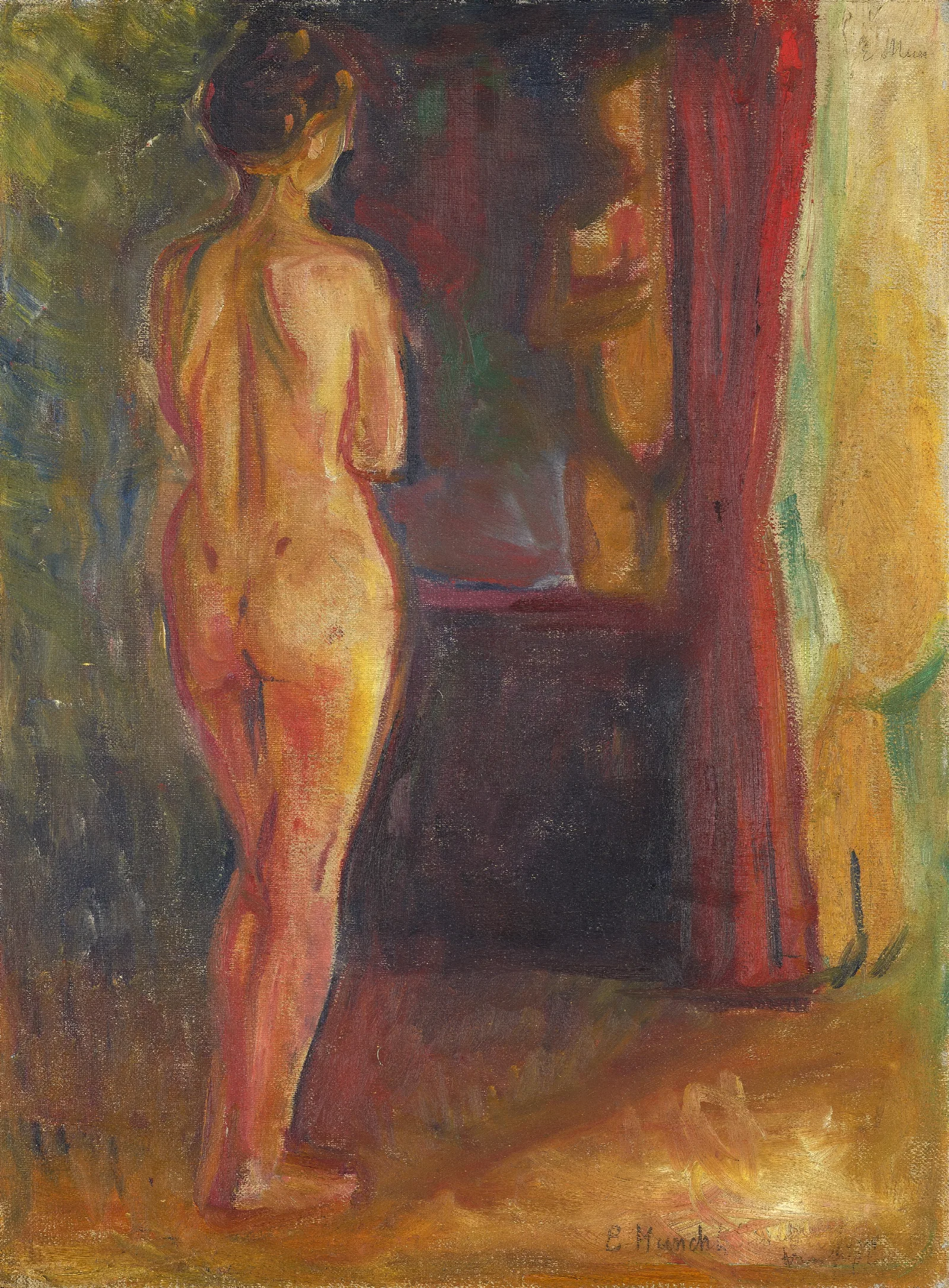Nude In Front Of The Mirror Wall Art by Edvard Munch - Canvas Print