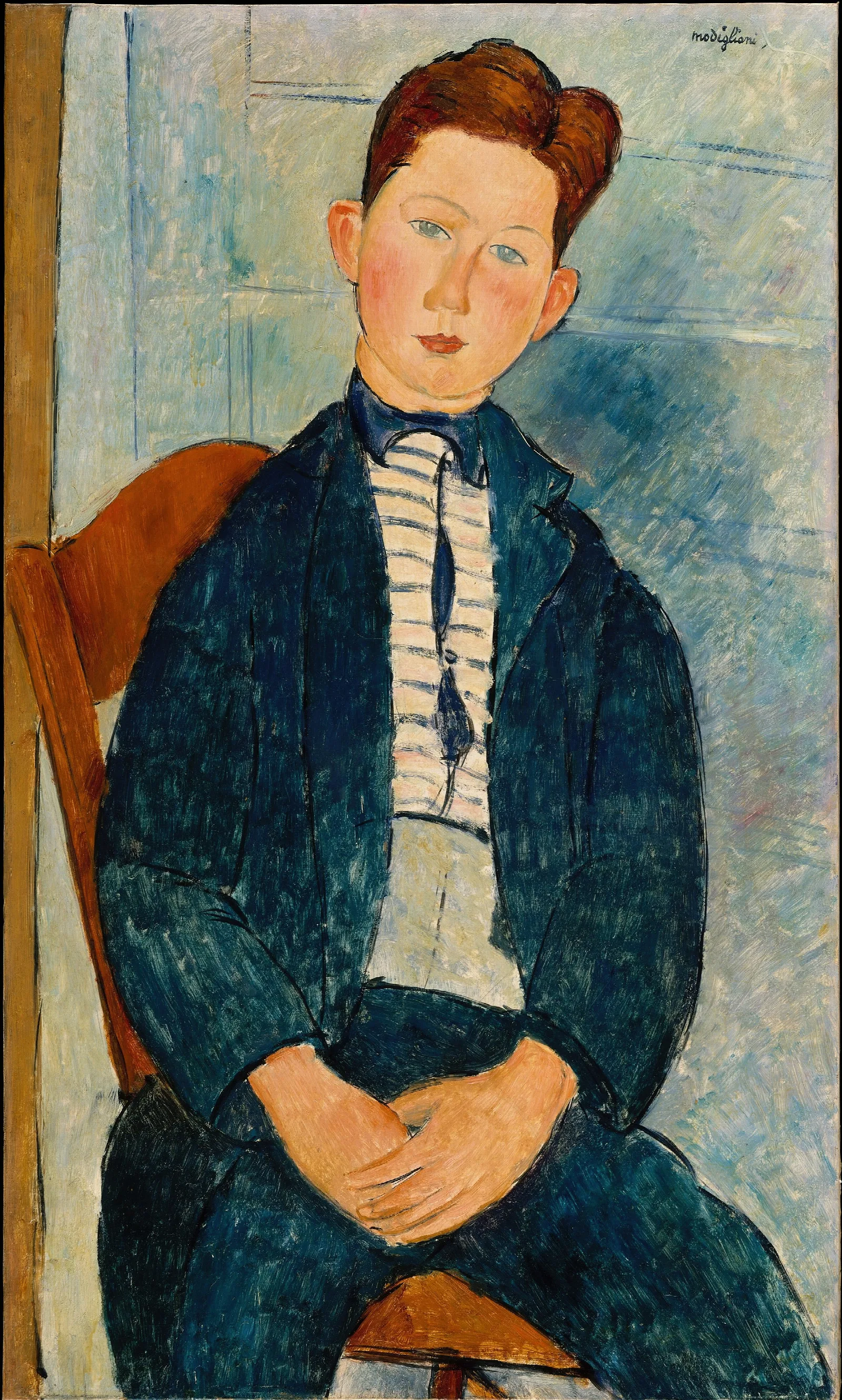 Boy In A Striped Sweater Wall Art by Amedeo Modigliani - Canvas Print
