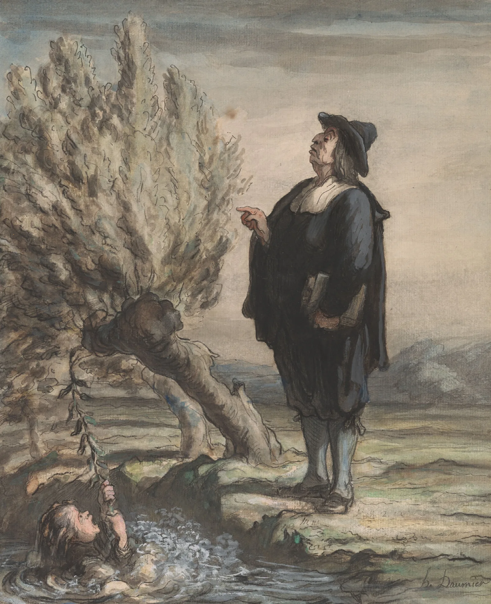 The Schoolmaster And The Drowning Child Wall Art by Honoré Daumier - Canvas Print
