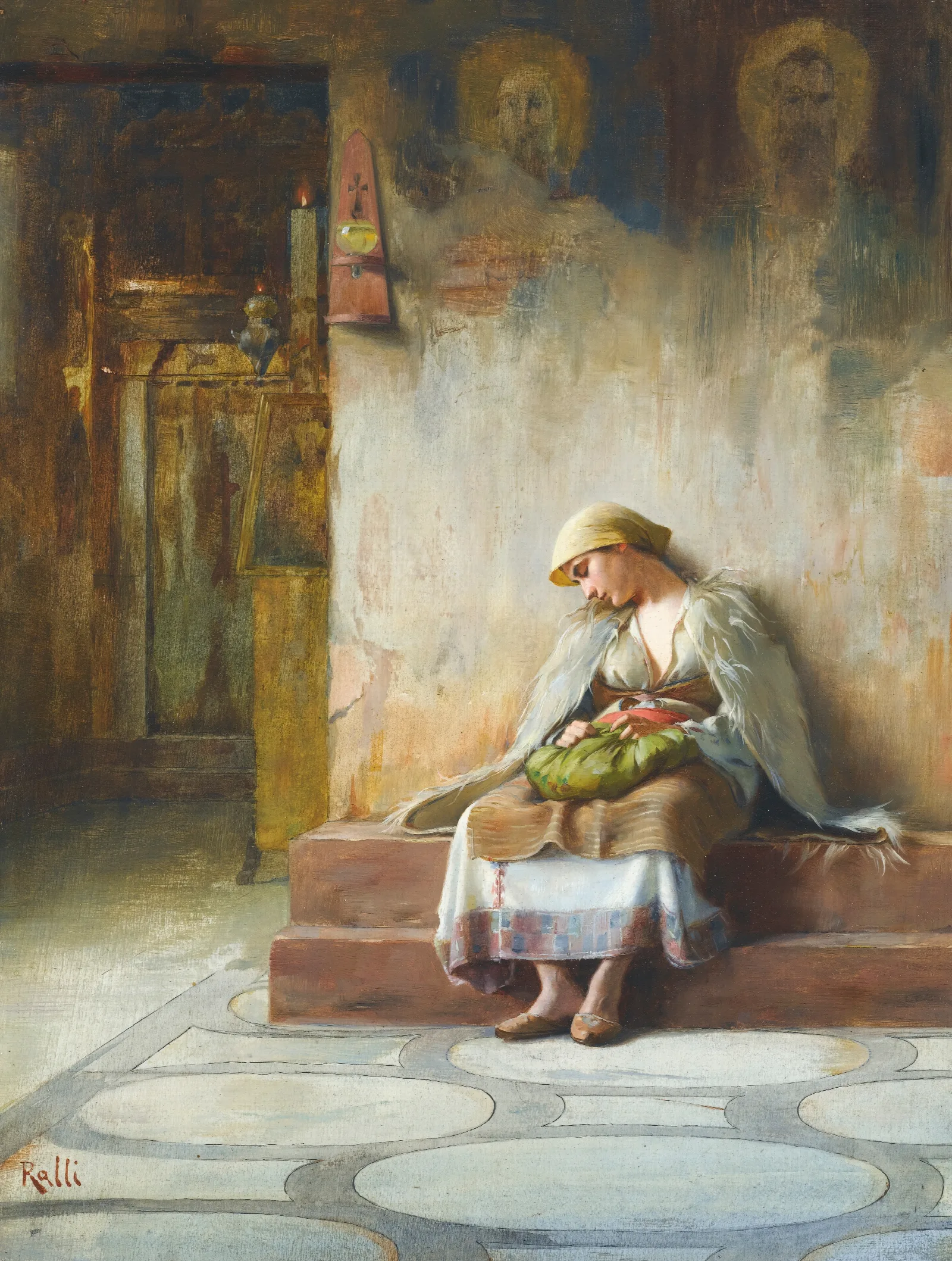 Young Girl Sleeping In A Church Wall Art by Theodoros Ralli - Canvas Print