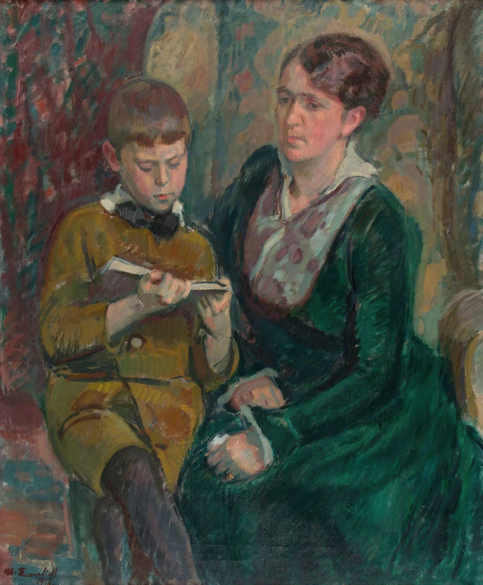 Mrs Esther Cederhvarf With Her Son Wall Art by Magnus Enckell - Canvas Print