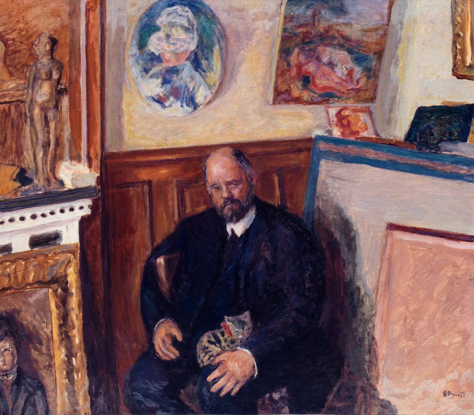 Portrait Dambroise Vollard Au Chat Wall Art by Pierre Bonnard - Canvas Print