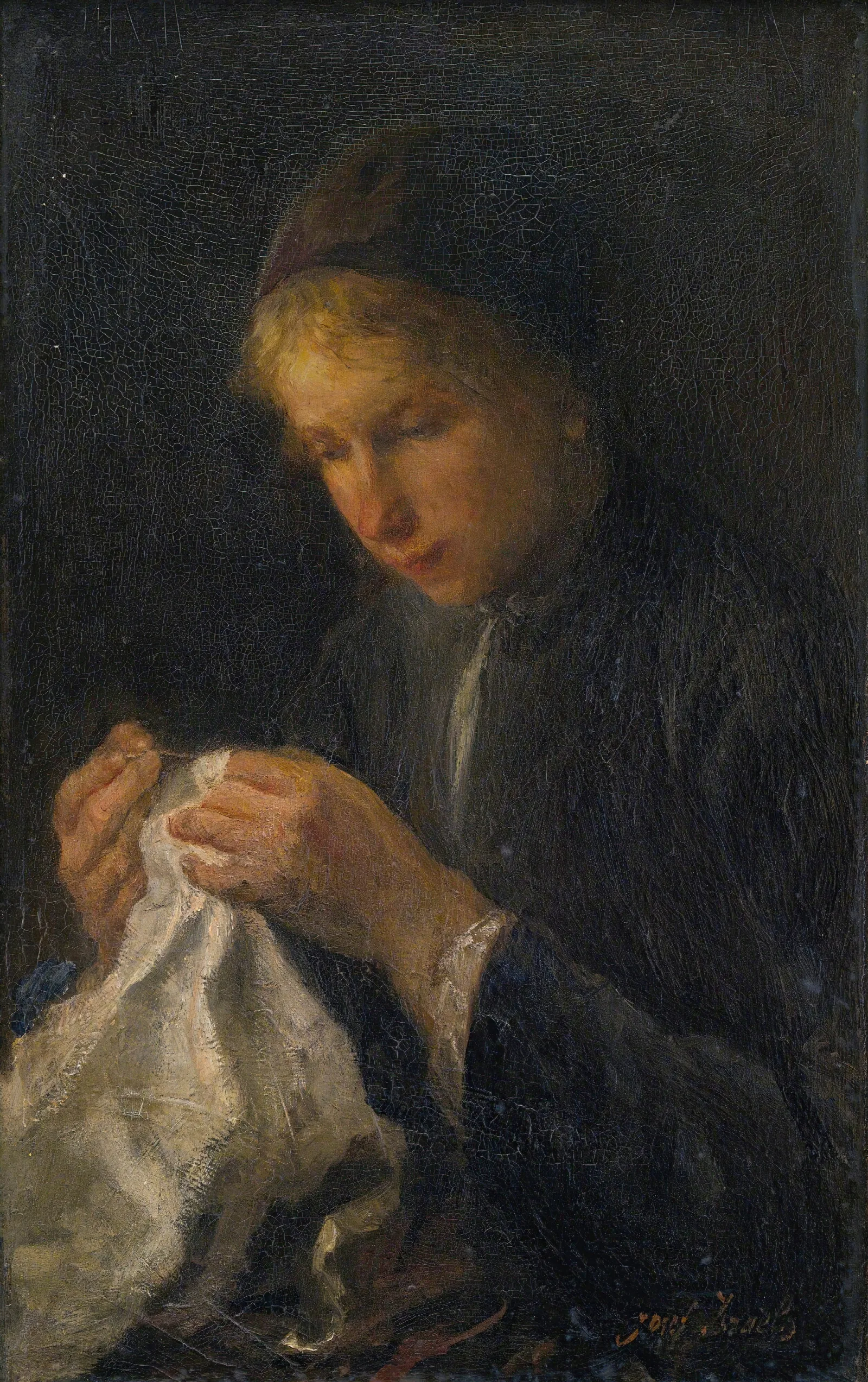 Woman Sewing Wall Art by Jozef Israëls - Canvas Print