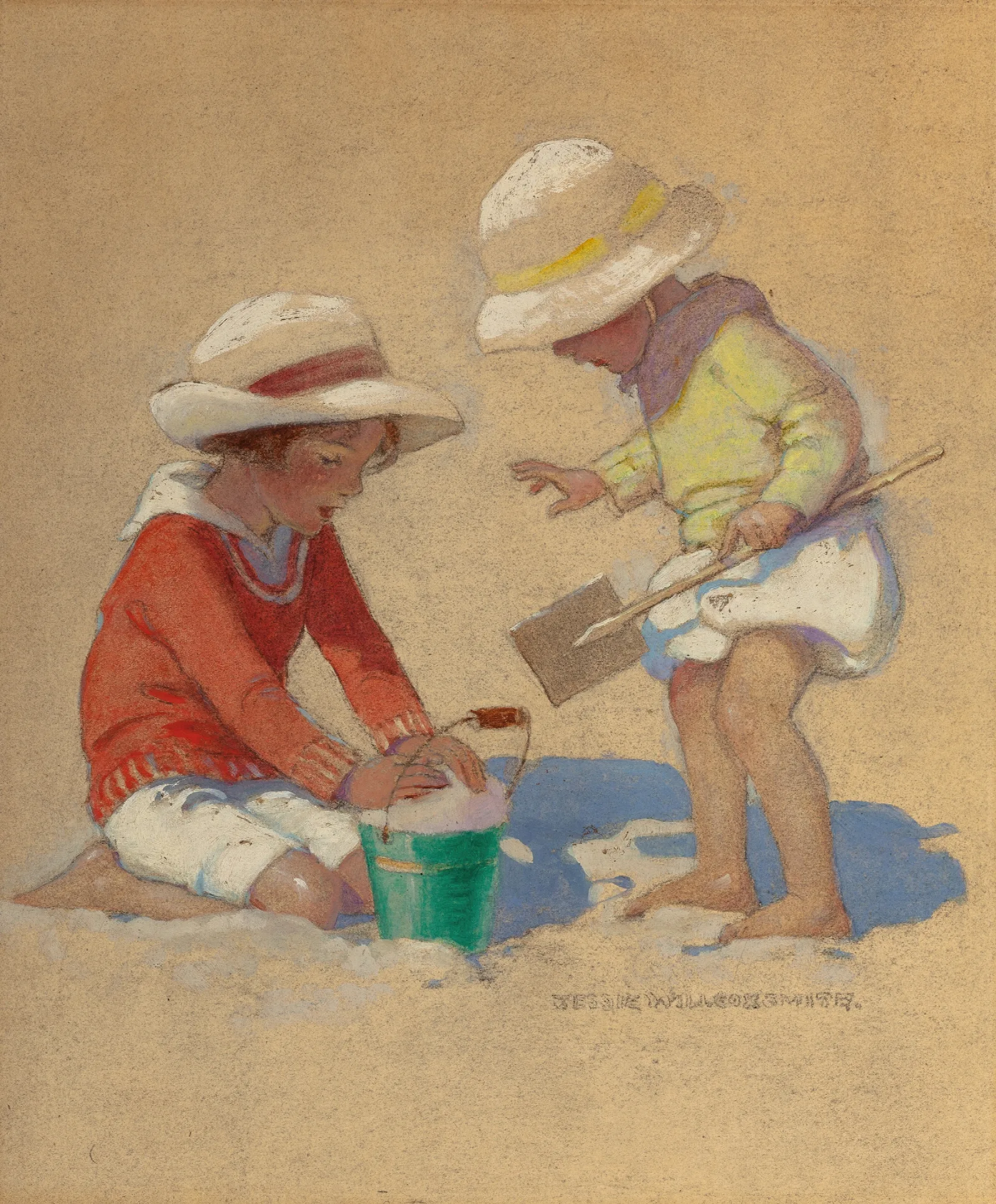 Building A Sand Castle Wall Art by Jessie Willcox Smith - Canvas Print