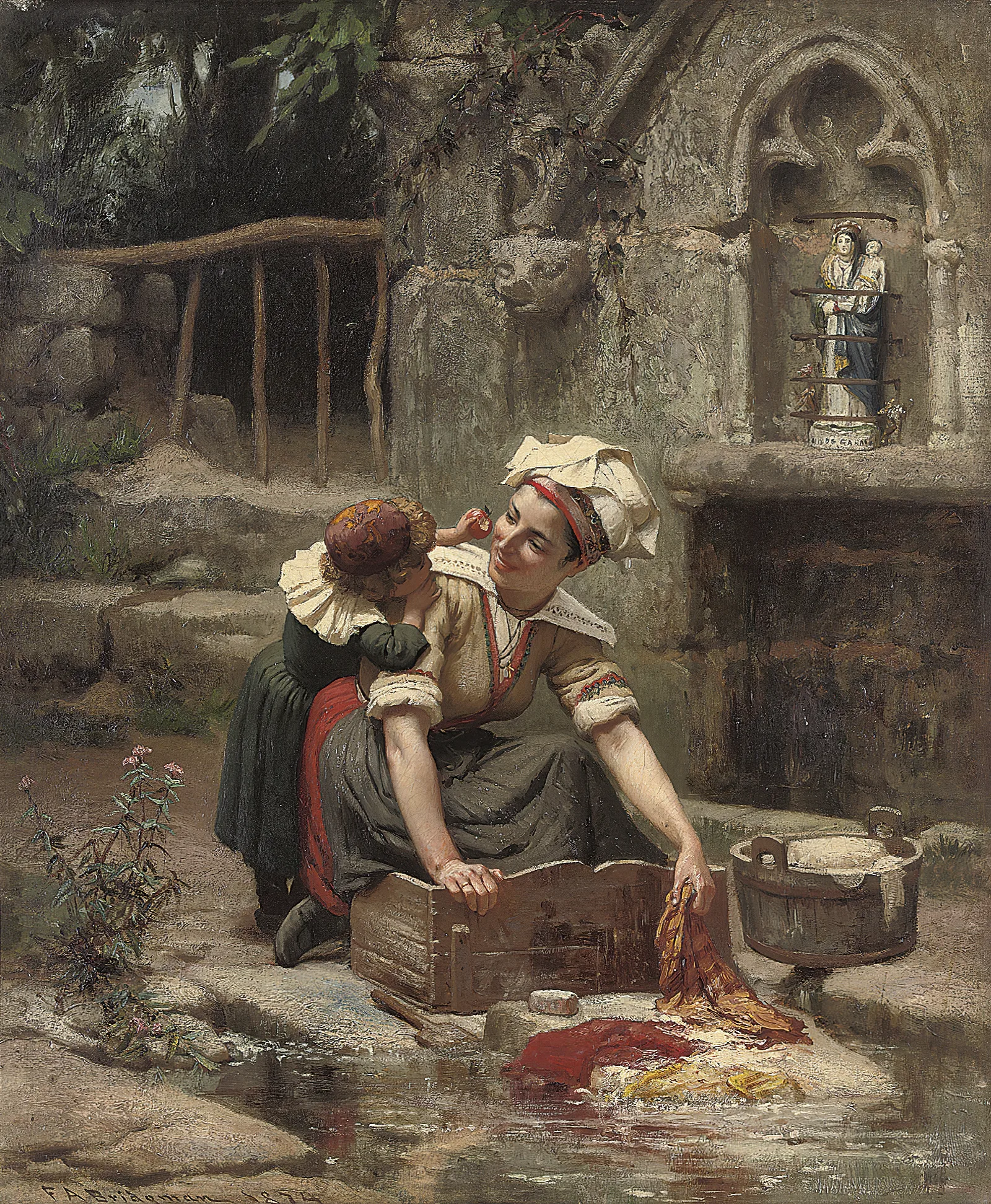 Mothers Little Helper Wall Art by Frederick Arthur Bridgman - Canvas Print